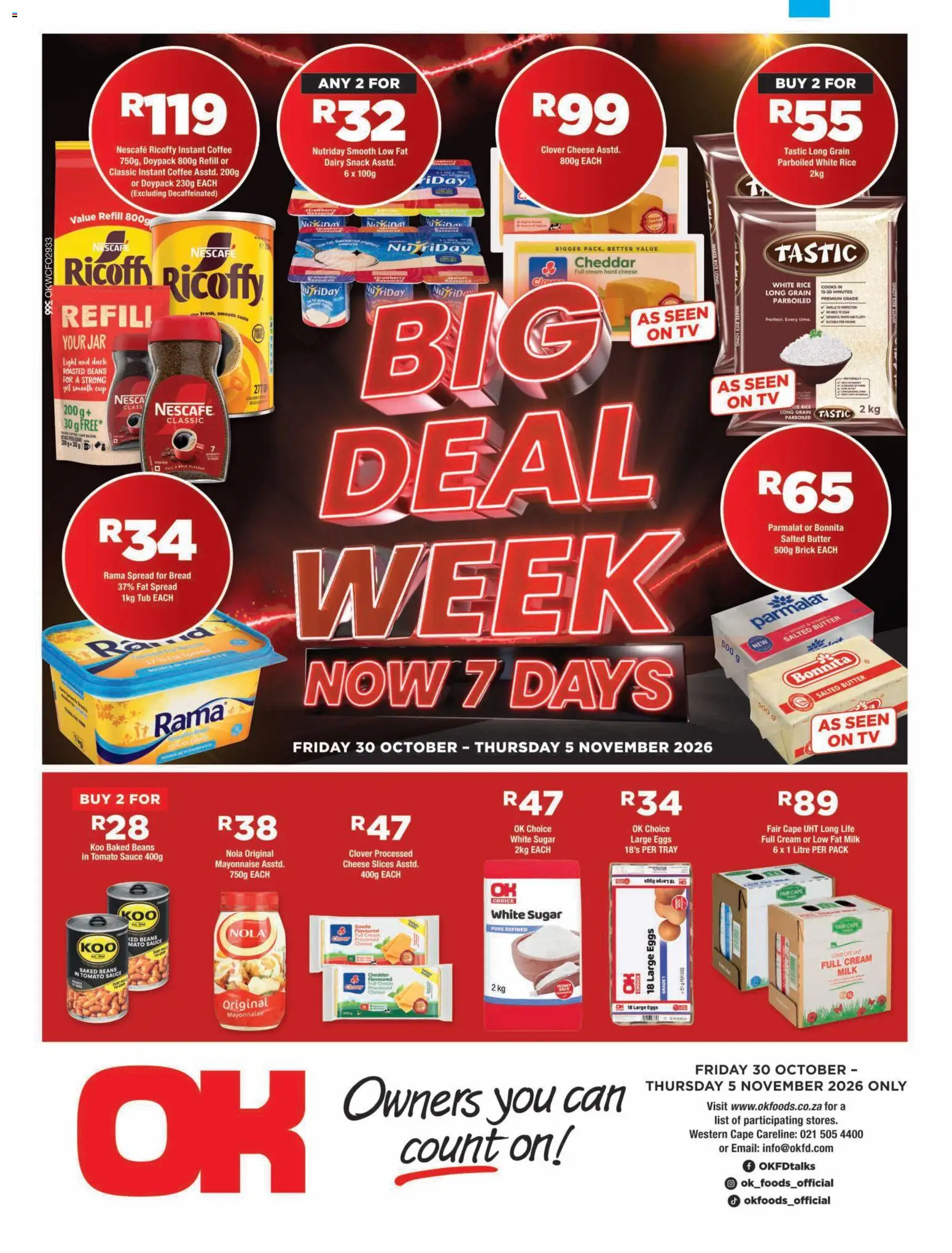 New OK Foods catalogue – valid from 30/10/2026 | Page: 1 | Products: Hard cheese, Cheese, Eggs, Sauce