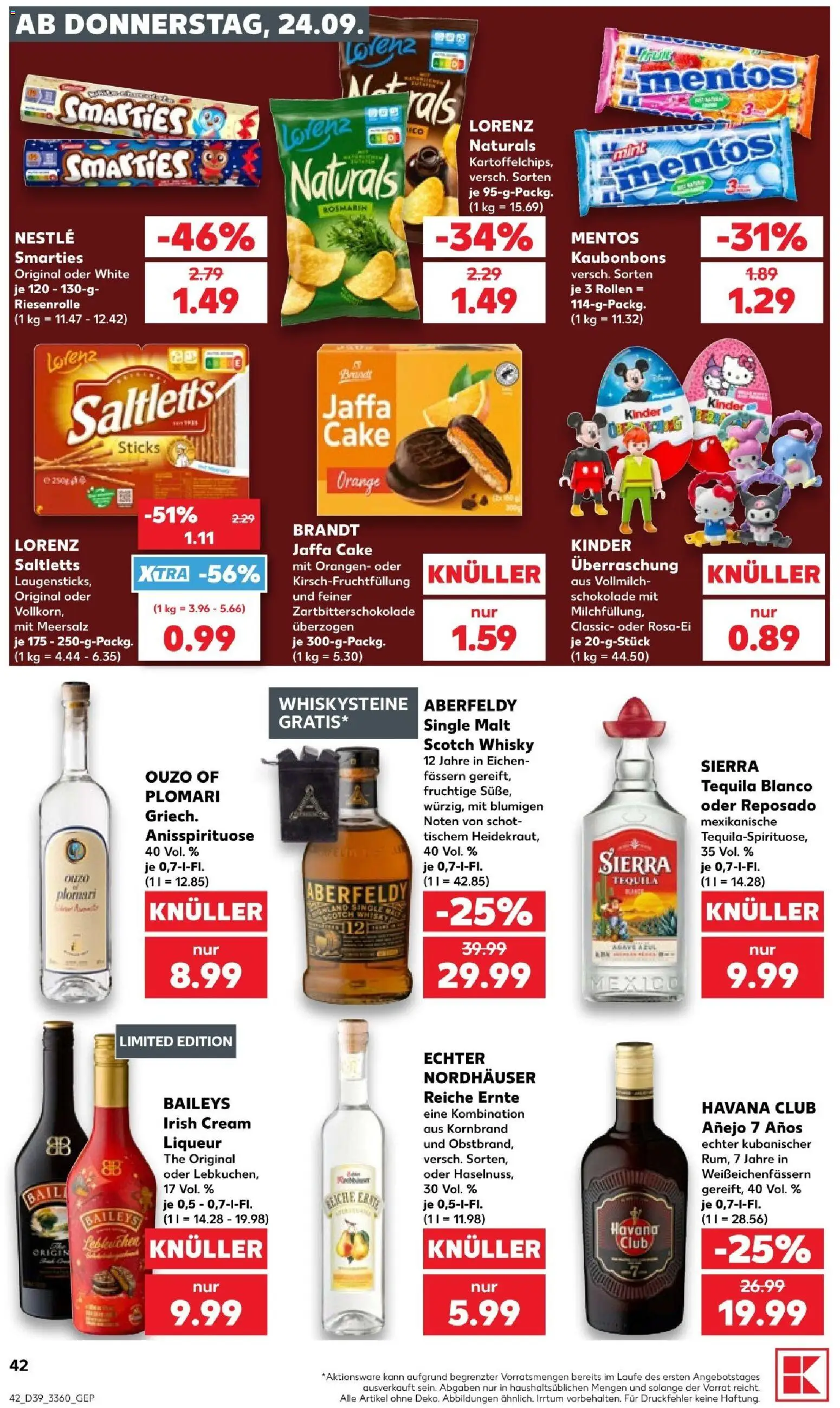 Kaufland Prospekt Berlin – gültig ab 24.09.2026 | Seite: 42 | Produkte: Whisky, Ouzo, Schokolade, Orangen