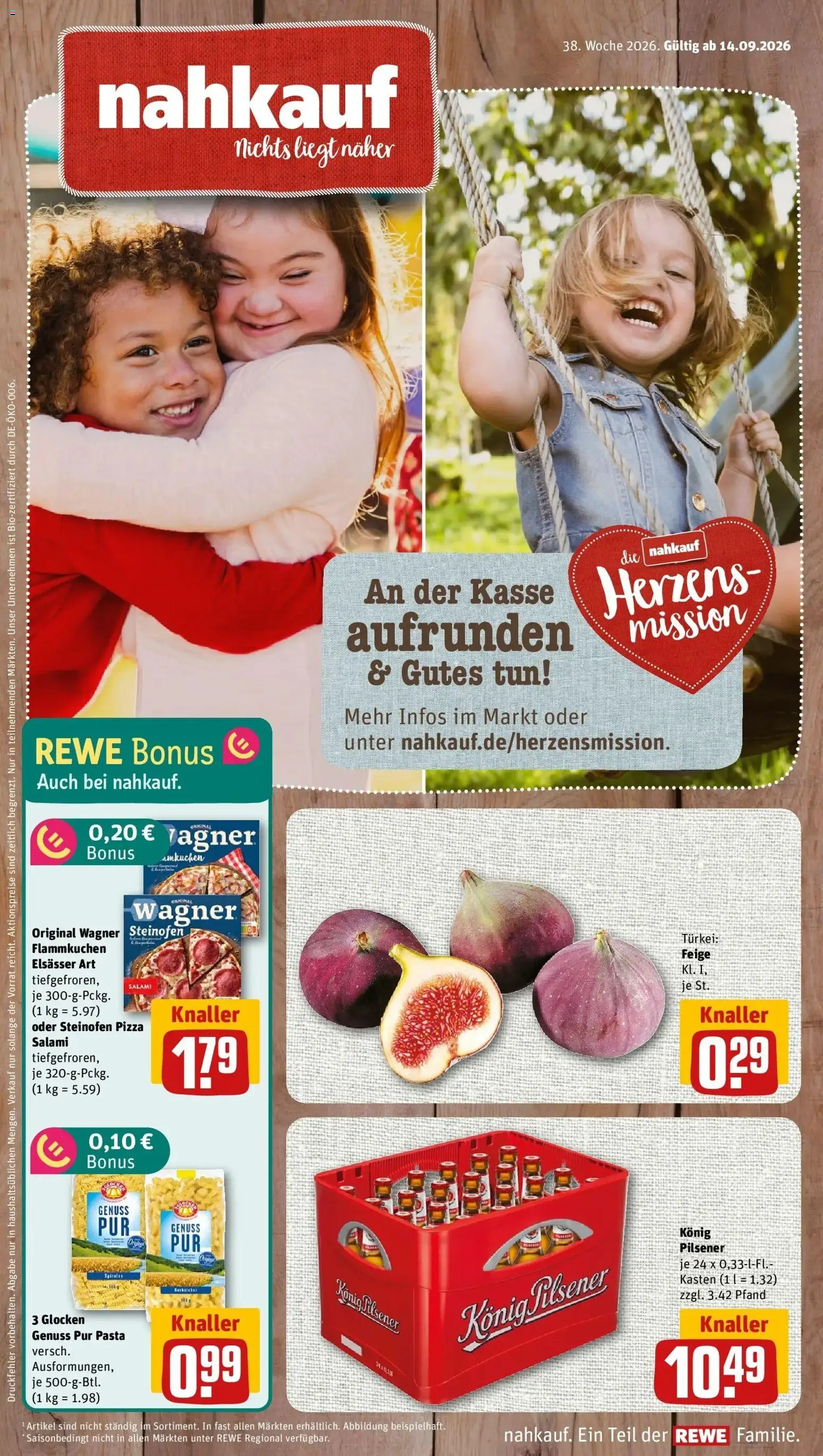 REWE Prospekt ab 14.09.2026 zum Blättern » Angebote | Seite: 1 | Produkte: Konig pilsener, Pasta, Salami, Pizza