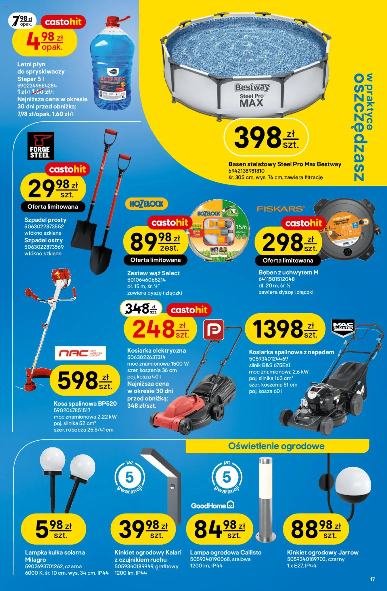 Castorama gazetka od 10.06.2026 | Strona: 17 | Produkty: Kosiarka, Basen, Płyn do spryskiwaczy, Lampa