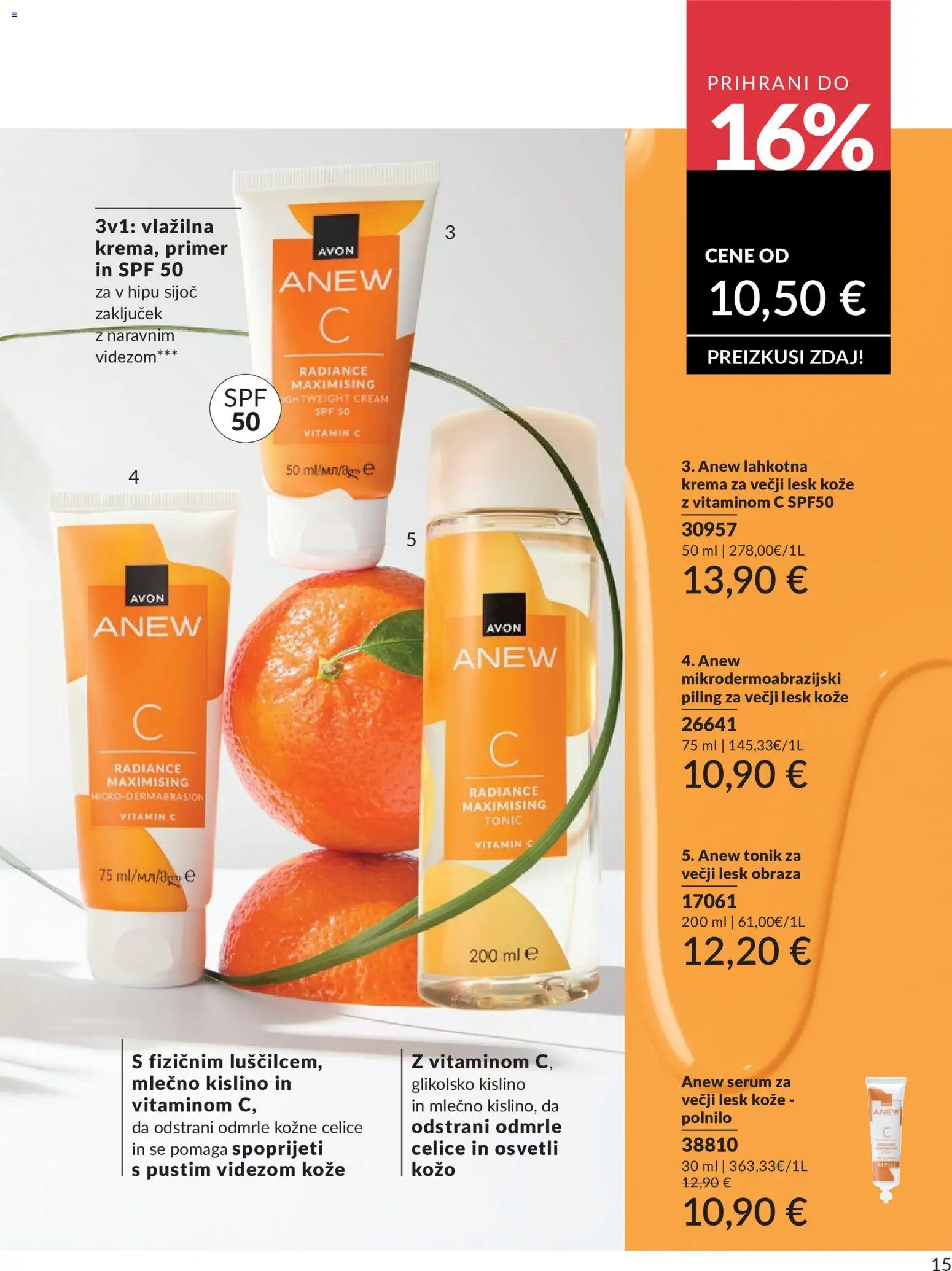 Novi Avon katalog ponudbe – veljaven od 01.05.2026 | Stran: 15 | Izdelki: Krema, Piling, Tonik