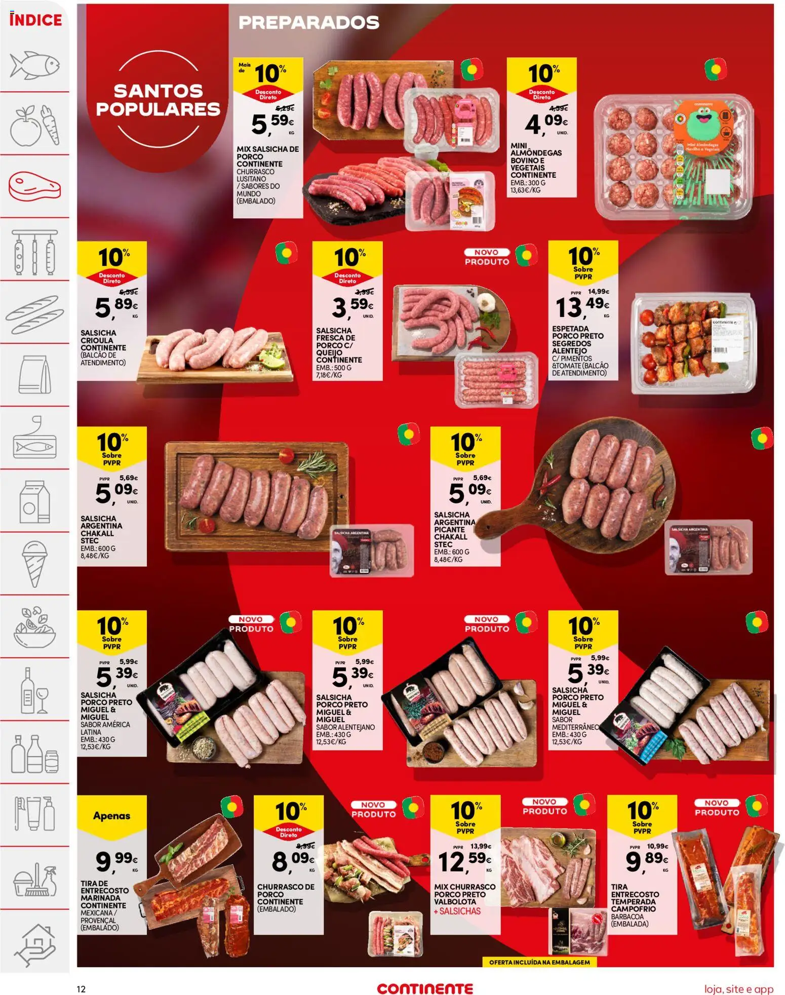 Continente folheto │ válido de 16.06.2026 | Página: 12 | Produtos: Salsicha, Queijo, Tomate