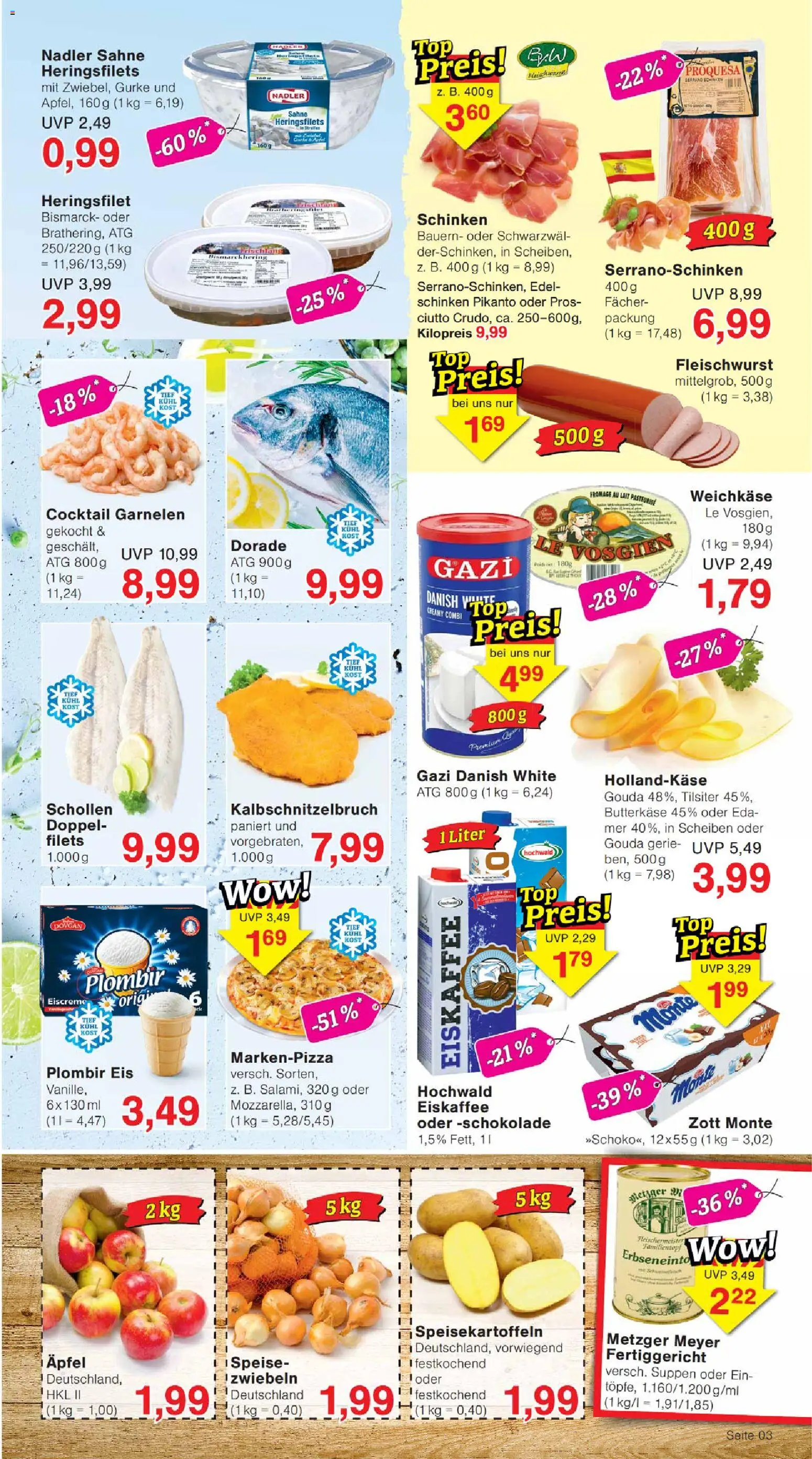 Wiglo Wunderland Prospekt – gültig ab 15.06.2026 | Seite: 3 | Produkte: Garnelen, Serrano schinken, Schinken, Sahne