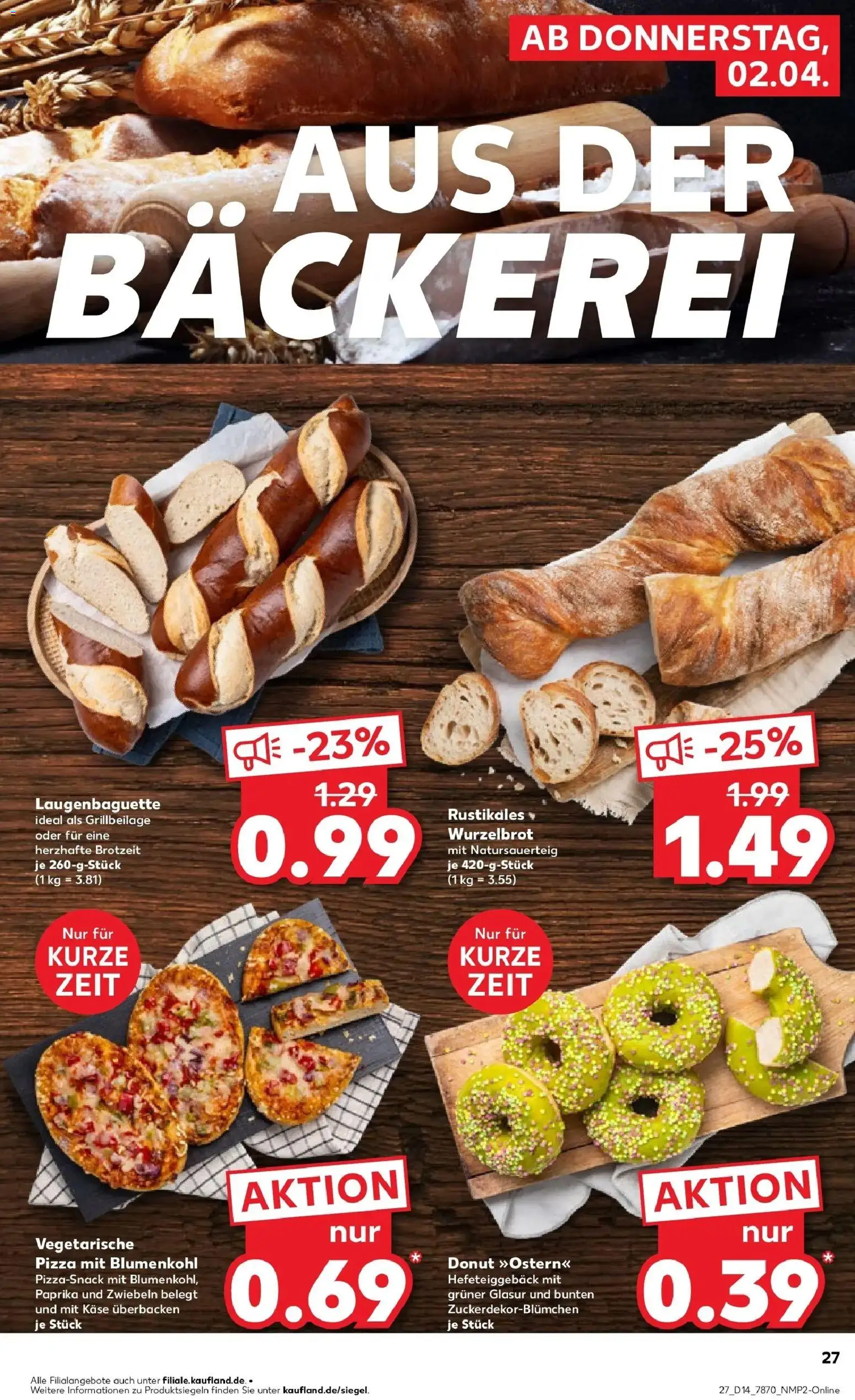 Kaufland Prospekt Bad Dürrheim	 – gültig ab 02.04.2026 | Seite: 27 | Produkte: Bäckerei, Käse, Zwiebeln, Pizza