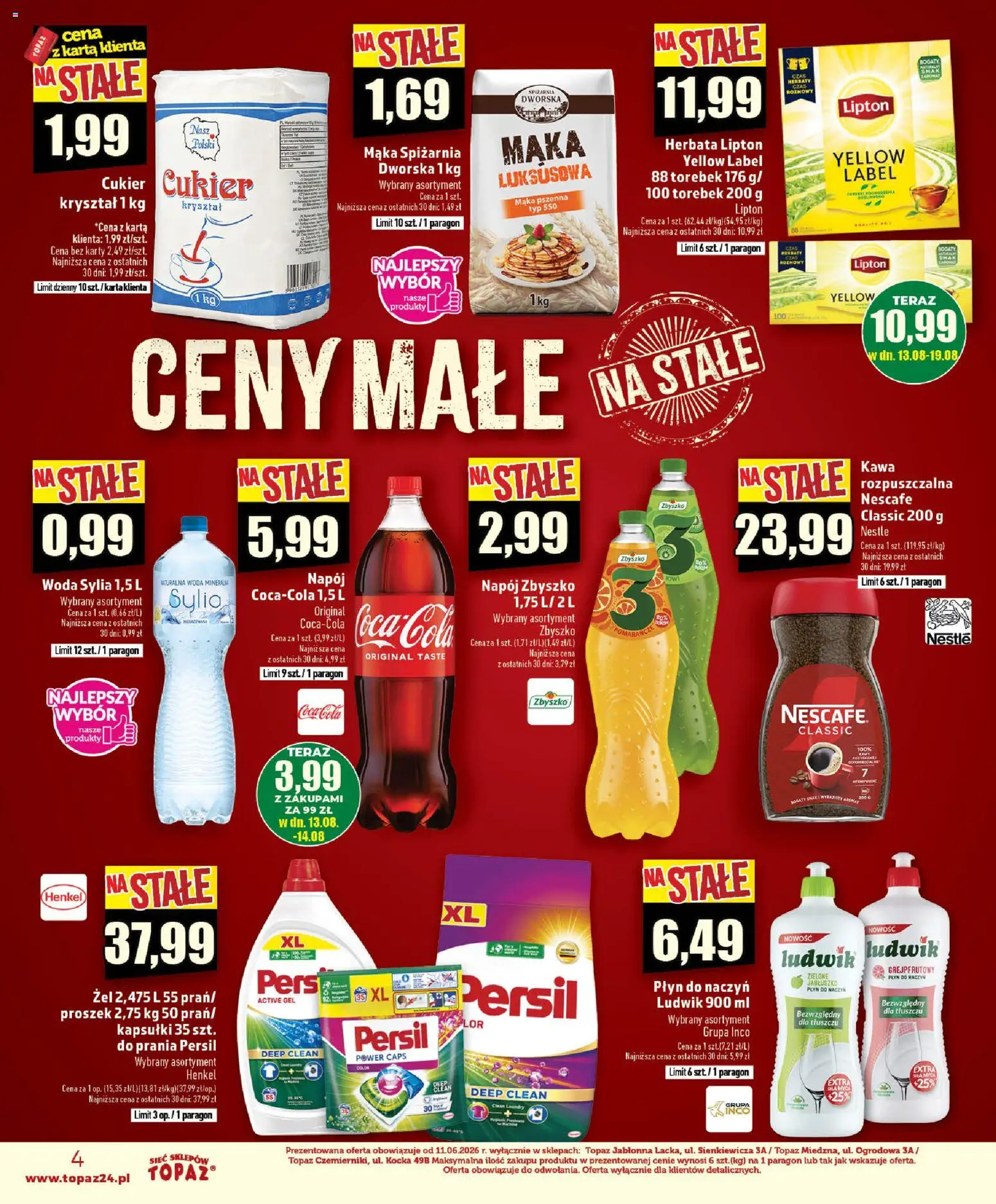 Topaz gazetka - MAZ od 13.08.2026 | Strona: 4 | Produkty: Proszek, Nescafe, Herbata lipton, Cukier