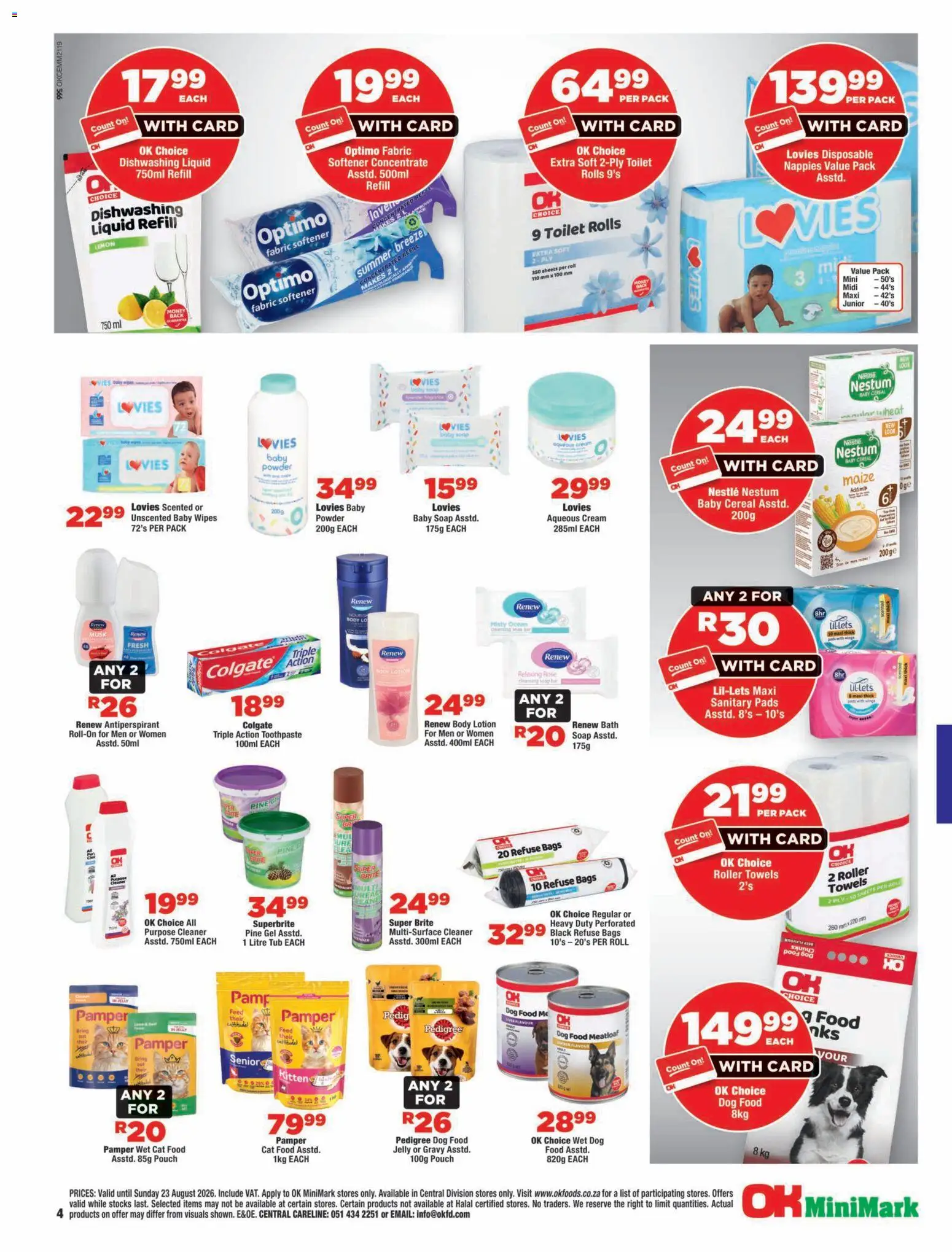 New OK Foods catalogue – valid from 12/08/2026 | Page: 4 | Products: Towels, Antiperspirant, Cat food, Dishwashing liquid