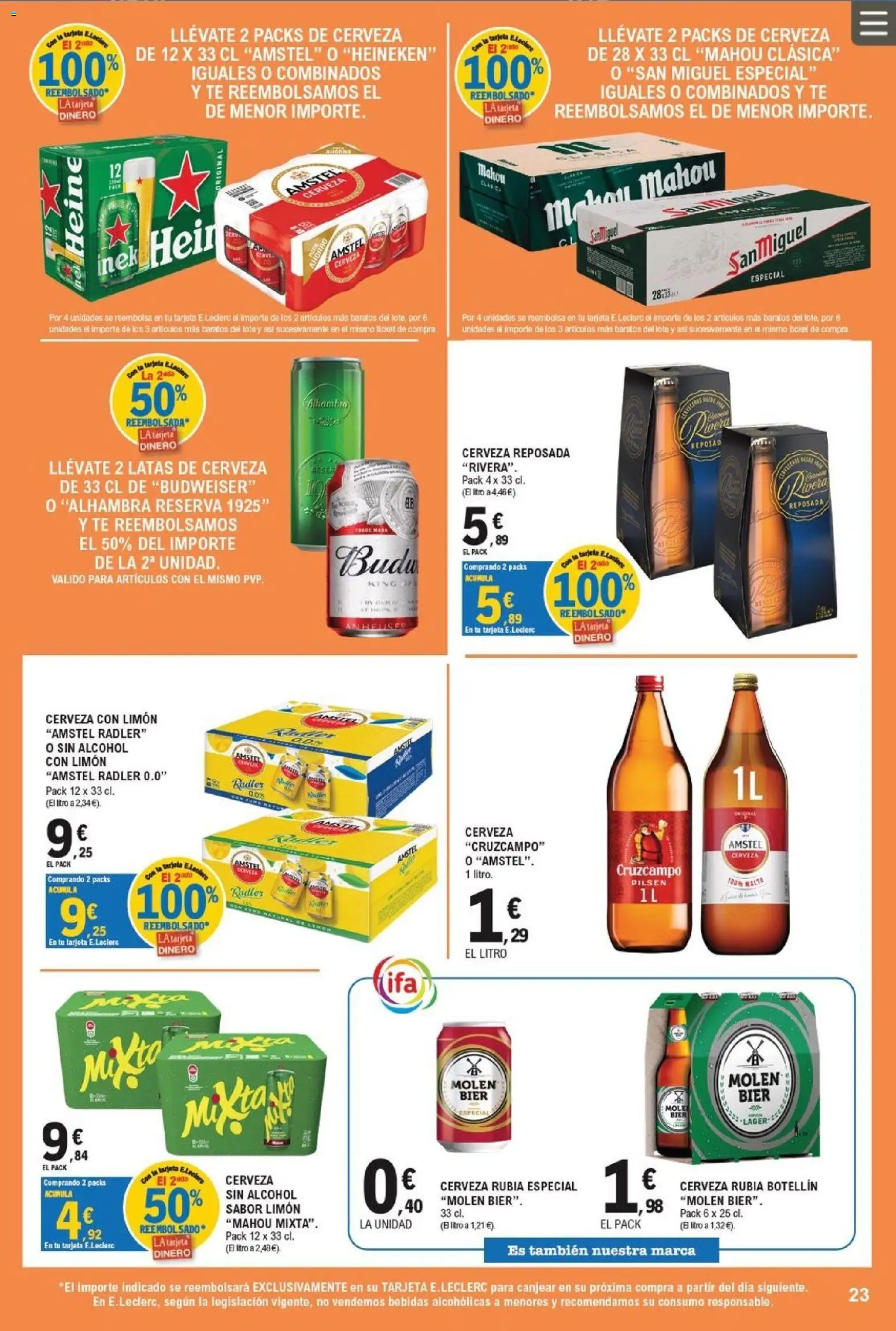 E.Leclerc folleto │ válido desde el 17.06.2026 | Página: 23 | Productos: Cerveza, Té, Σπανάκι