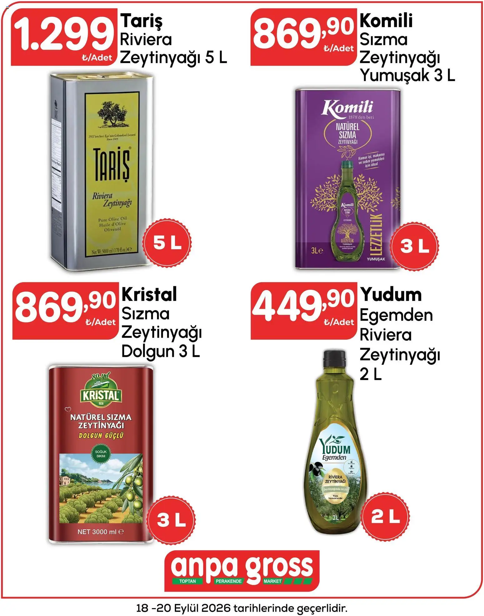 Anpa Gross - Hafta sonu fırsatları - 18 Eylül 2026 tarihinden itibaren geçerlidir | Sayfa: 1 | Ürünler: Sızma zeytinyağı, Sebze, Zeytinyağı