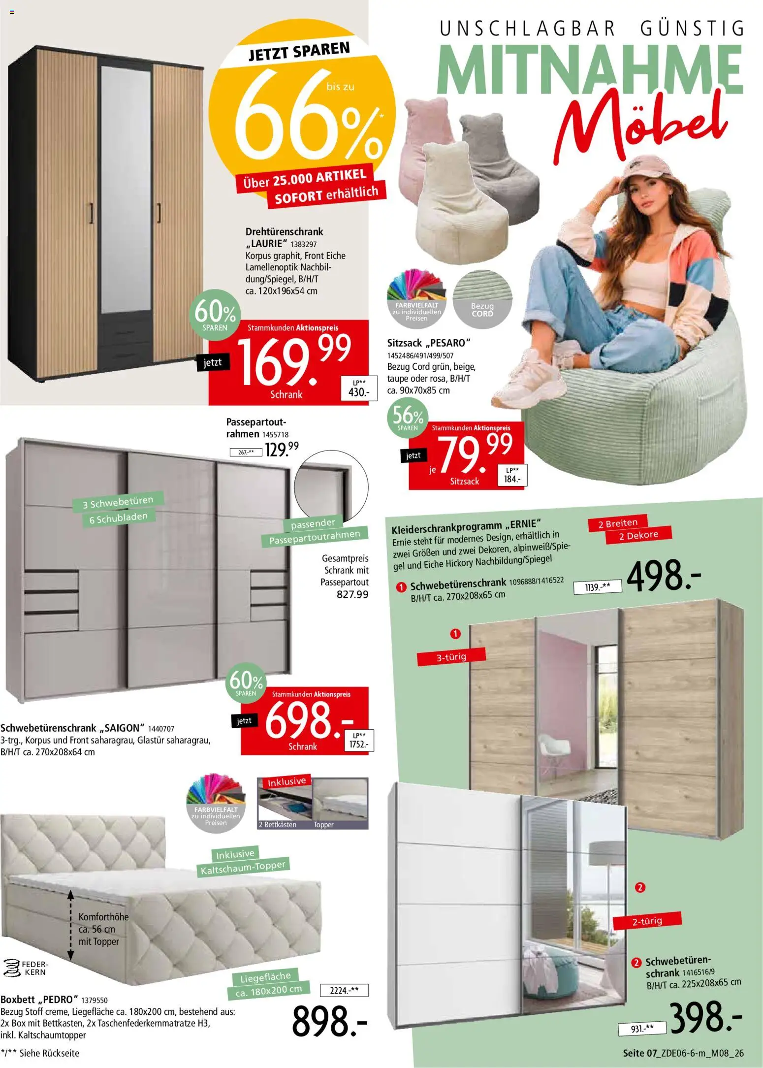 Zurbrüggen Mitnahme Möbel – gültig ab 13.06.2026 | Seite: 9 | Produkte: Schwebetürenschrank, Drehtürenschrank, Topper, Box