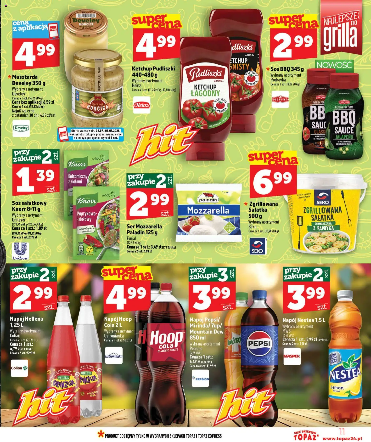 Topaz gazetka od 02.07.2026 | Strona: 11 | Produkty: Ketchup, Papryka, Musztarda, Sałatka