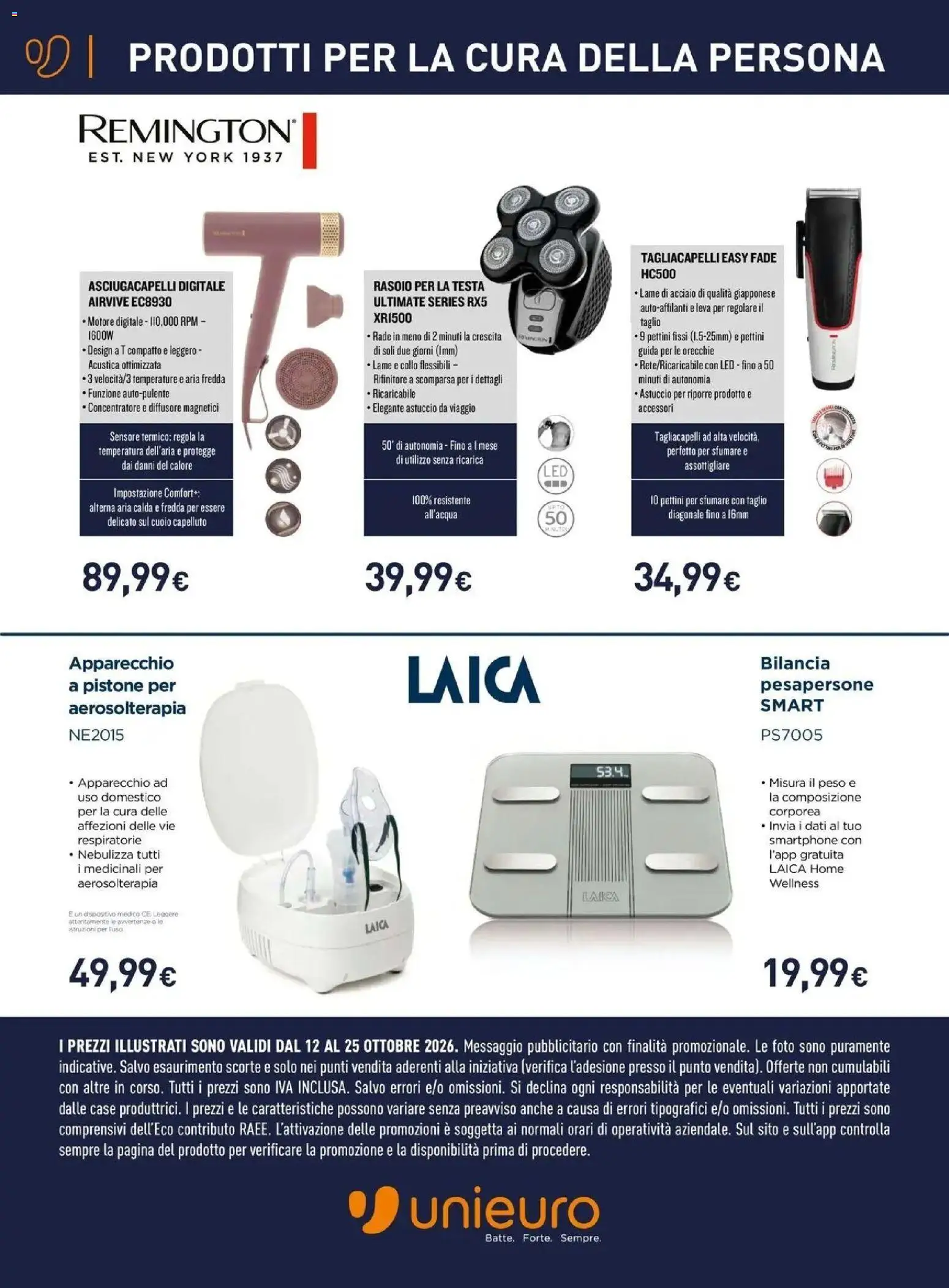 Volantino Unieuro del 12/10/2026 | Pagina: 33 | Prodotti: Taglio, Tagliacapelli, Astuccio, Asciugacapelli