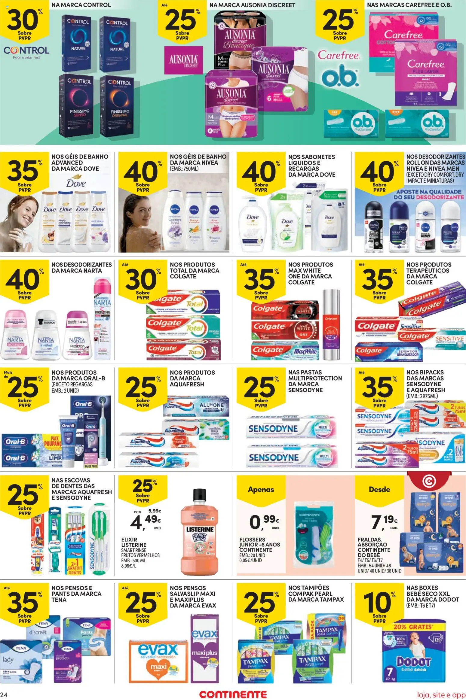 Continente Semanal Continente Bom Dia │ válido de 26.05.2026 | Página: 24 | Produtos: Fraldas, Preservativos, Desodorizante, Banho