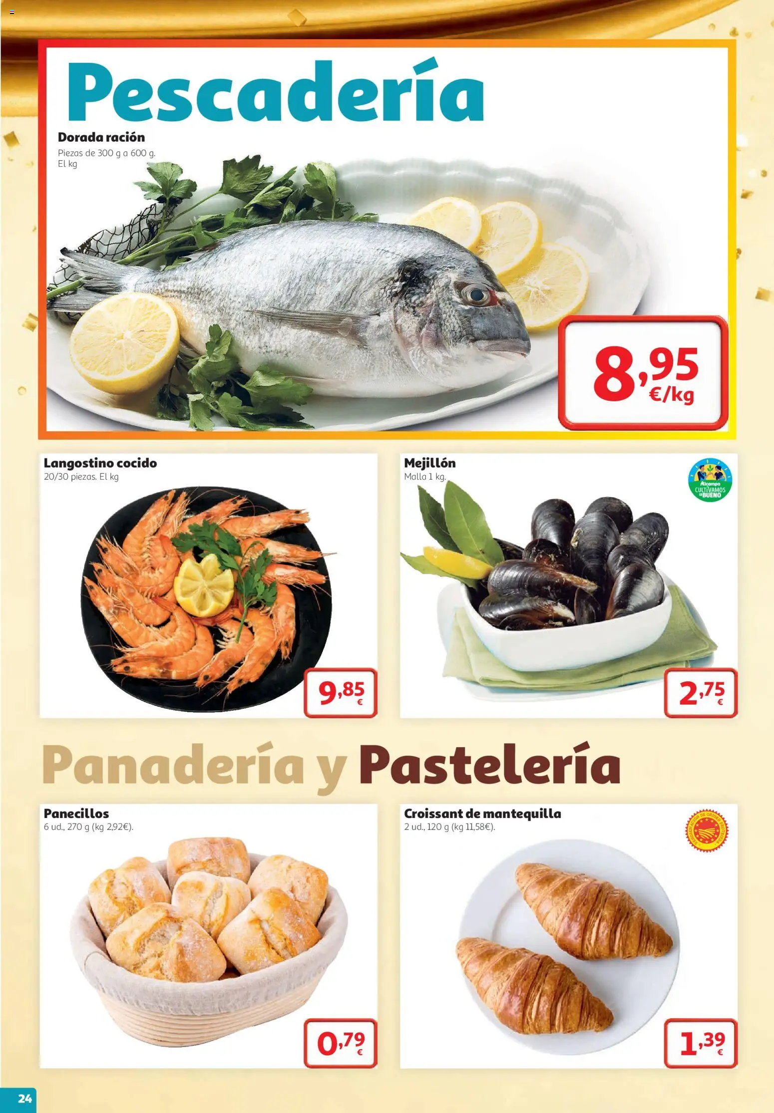 Alcampo folleto Cuenca │ válido desde el 22/10/2026 | Página: 24 | Productos: Croissant, Panadería, Mantequilla, Langostino