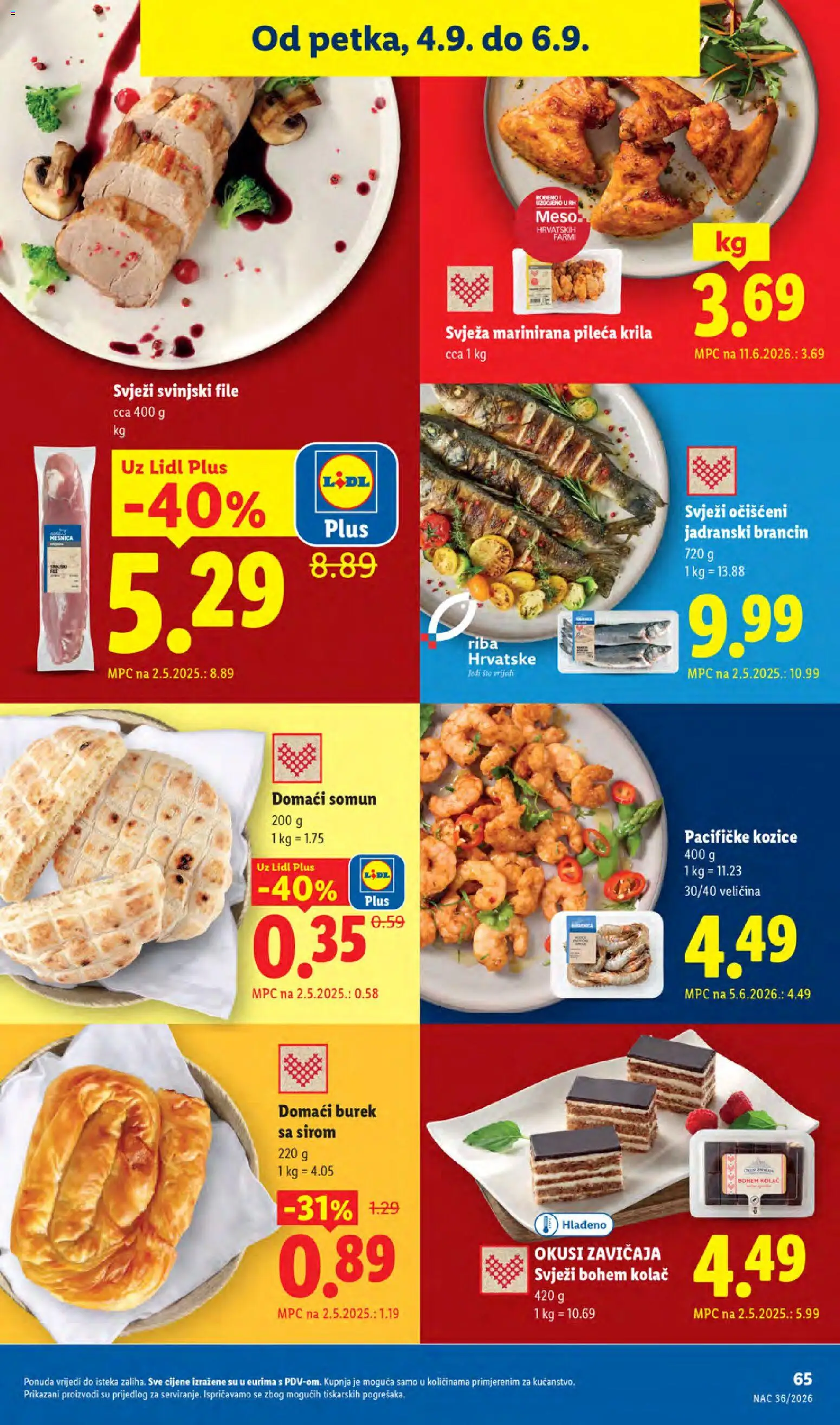 Lidl katalog | vrijedi od 31.08.2026 | Stranica: 65 | Proizvodi: Pileća krila, Brancin, Kolac, Burek