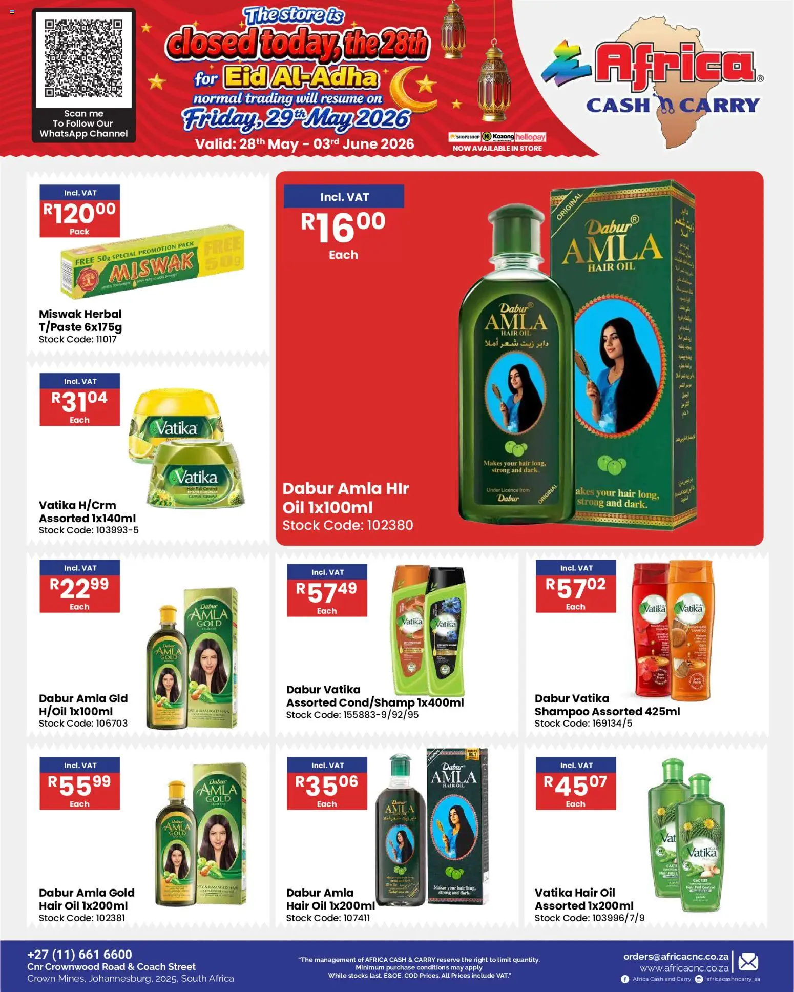New Africa Cash & Carry catalogue – valid from 28.05.2026 | Page: 69 | Products: Oil, Shampoo, Hair oil, Stock