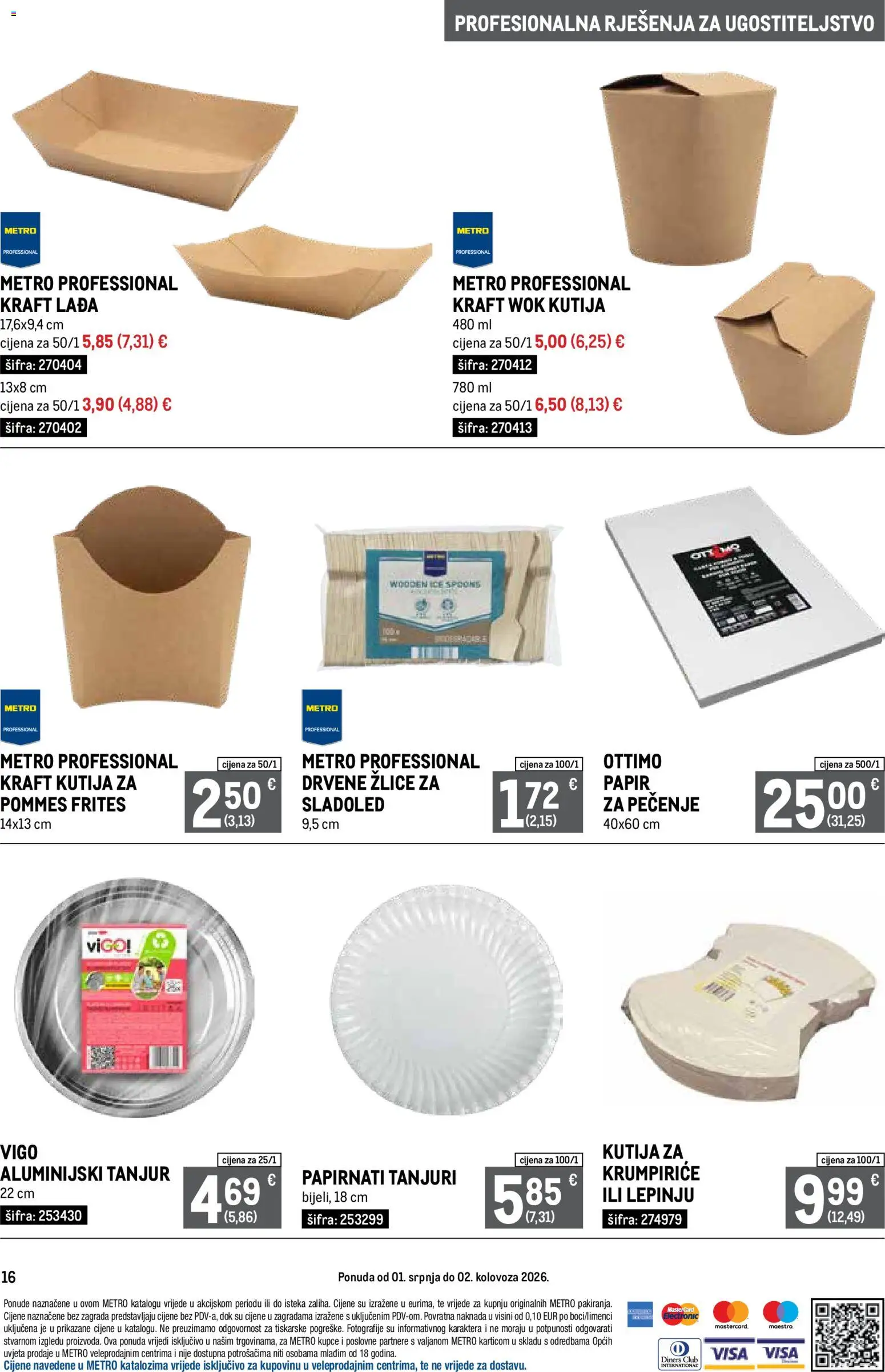 Metro katalog | vrijedi od 01.07.2026 | Stranica: 16 | Proizvodi: Kutija, Pommes frites, Sladoled, Tanjuri