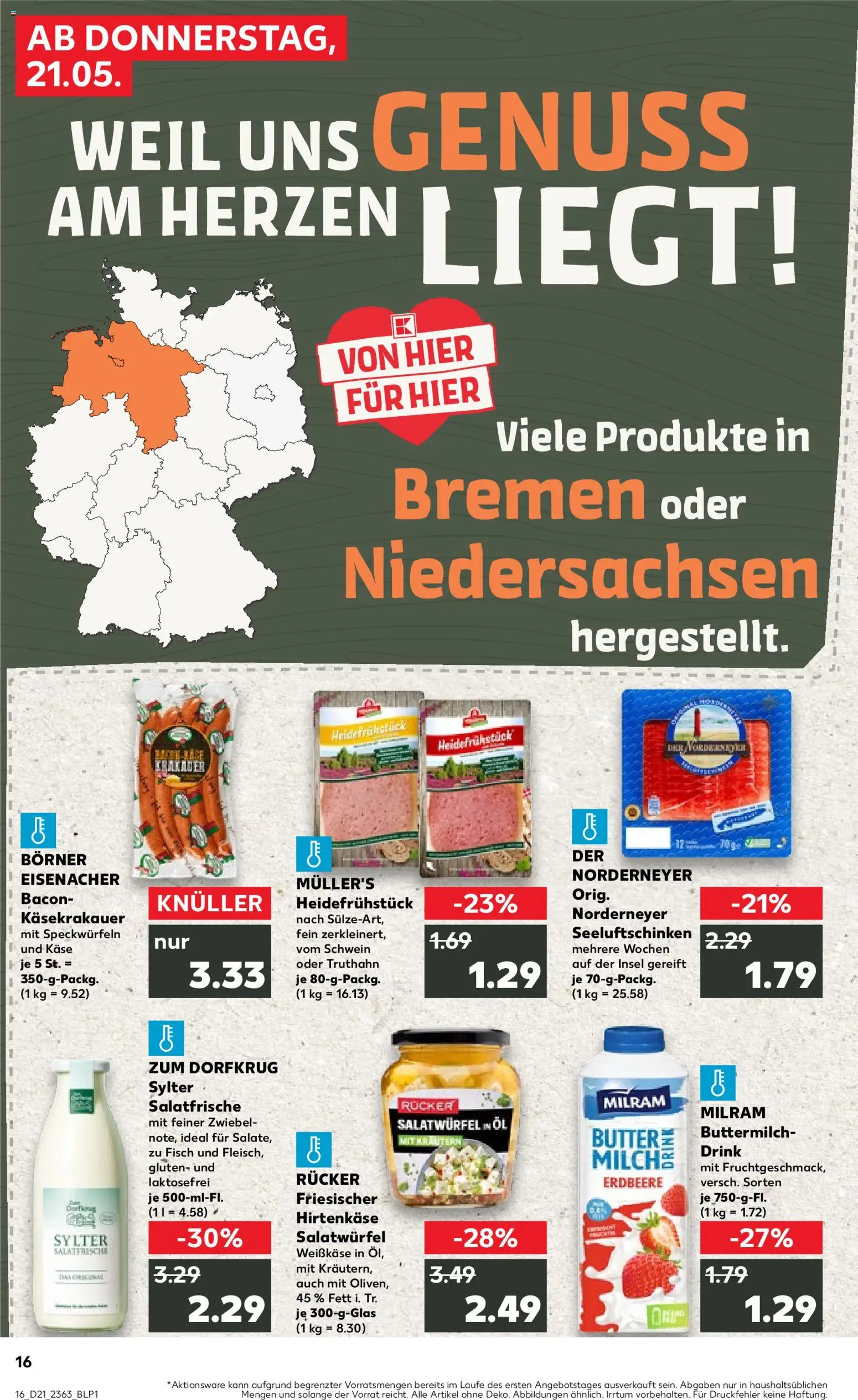Kaufland Prospekt Bremen	 – gültig ab 21.05.2026 | Seite: 16 | Produkte: Käse, Öl, Fisch, Kraut