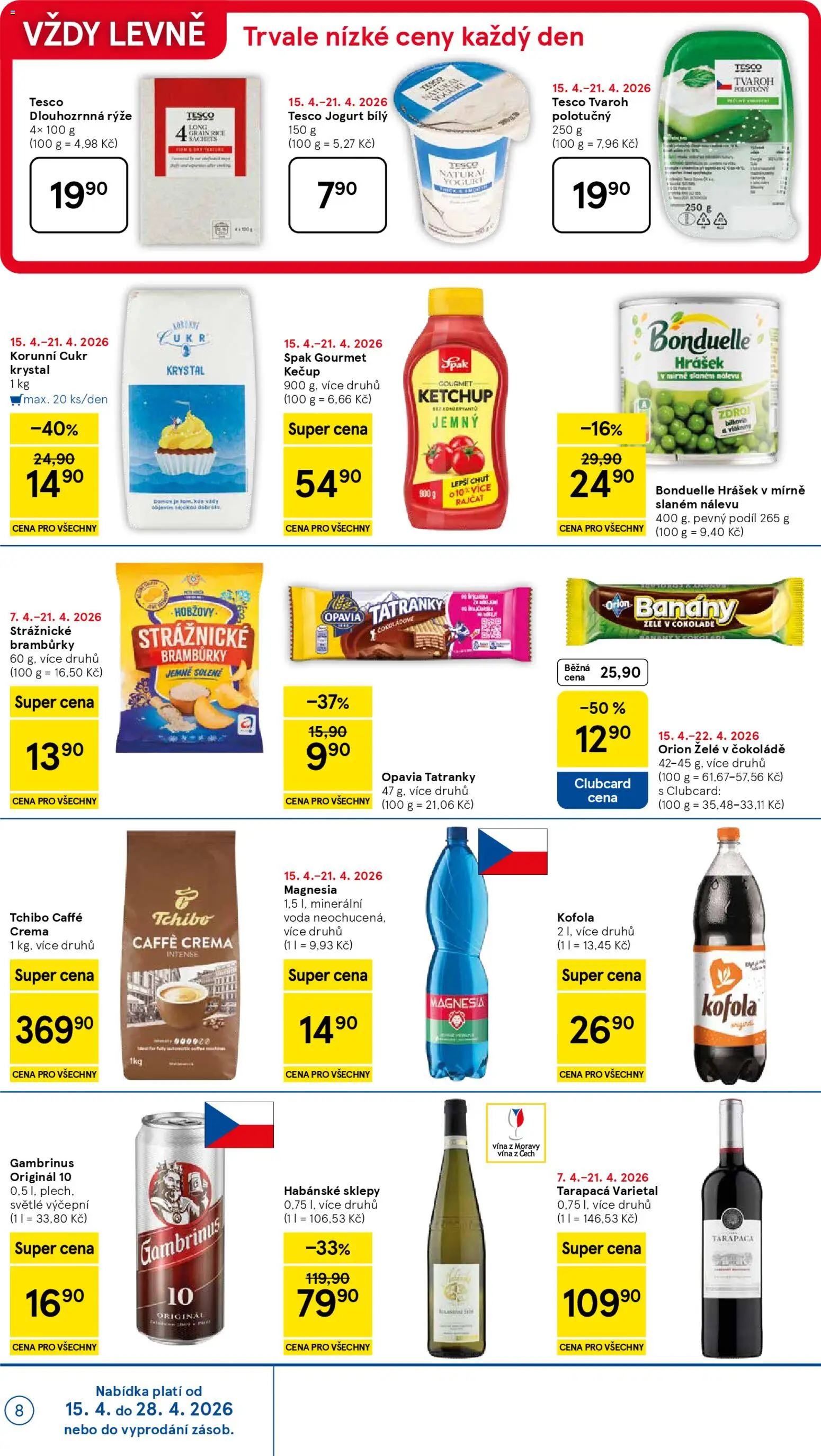 Tesco leták - Supermarket od 15.04.2026 | Strana: 8 | Produkty: Tchibo, Kečup, Kofola, Cottage cheese