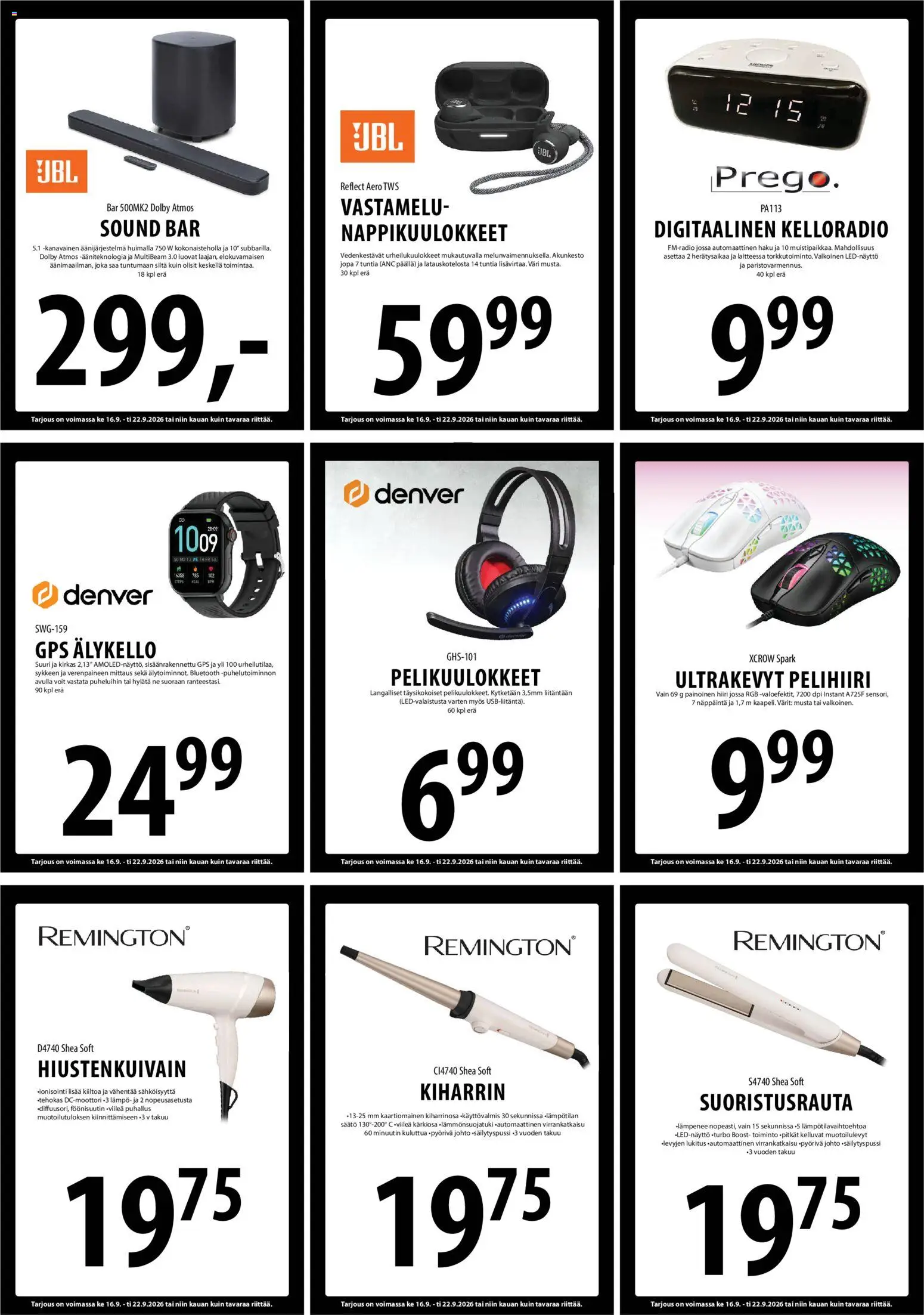 Sale tarjoukset – voimassa 15/09/2026 alkaen | Sivu: 12 | Tuotteet: Kiharrin, Älykello, Hiiri