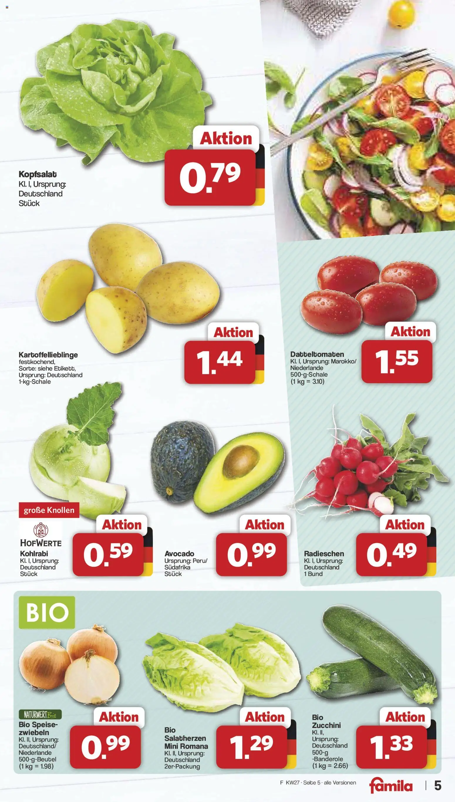 Famila Nordwest Prospekt – gültig ab 29.06.2026 | Seite: 5 | Produkte: Kohlrabi, Avocado, Zwiebeln, Zucchini