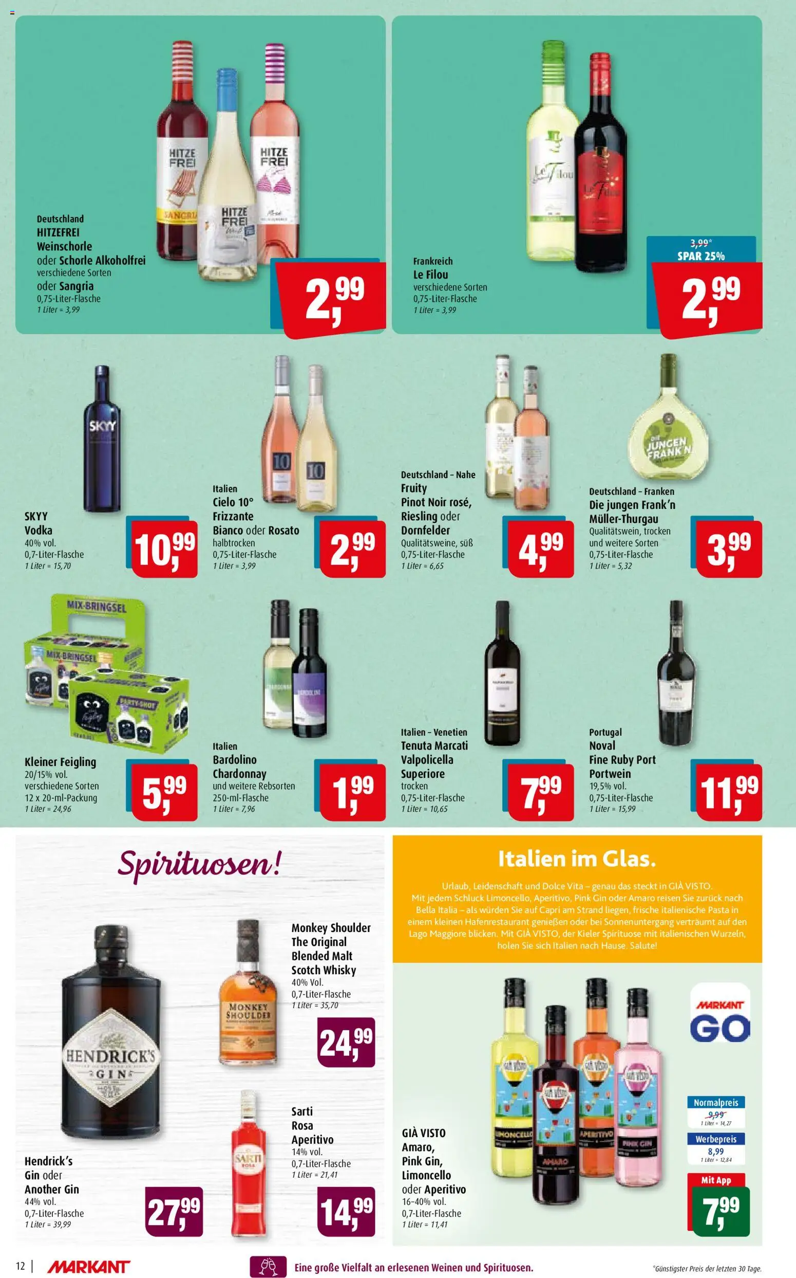 Markant Prospekt 	 – gültig ab 26.05.2026 | Seite: 12 | Produkte: Kleiner feigling, Weinschorle, Pasta, Gin