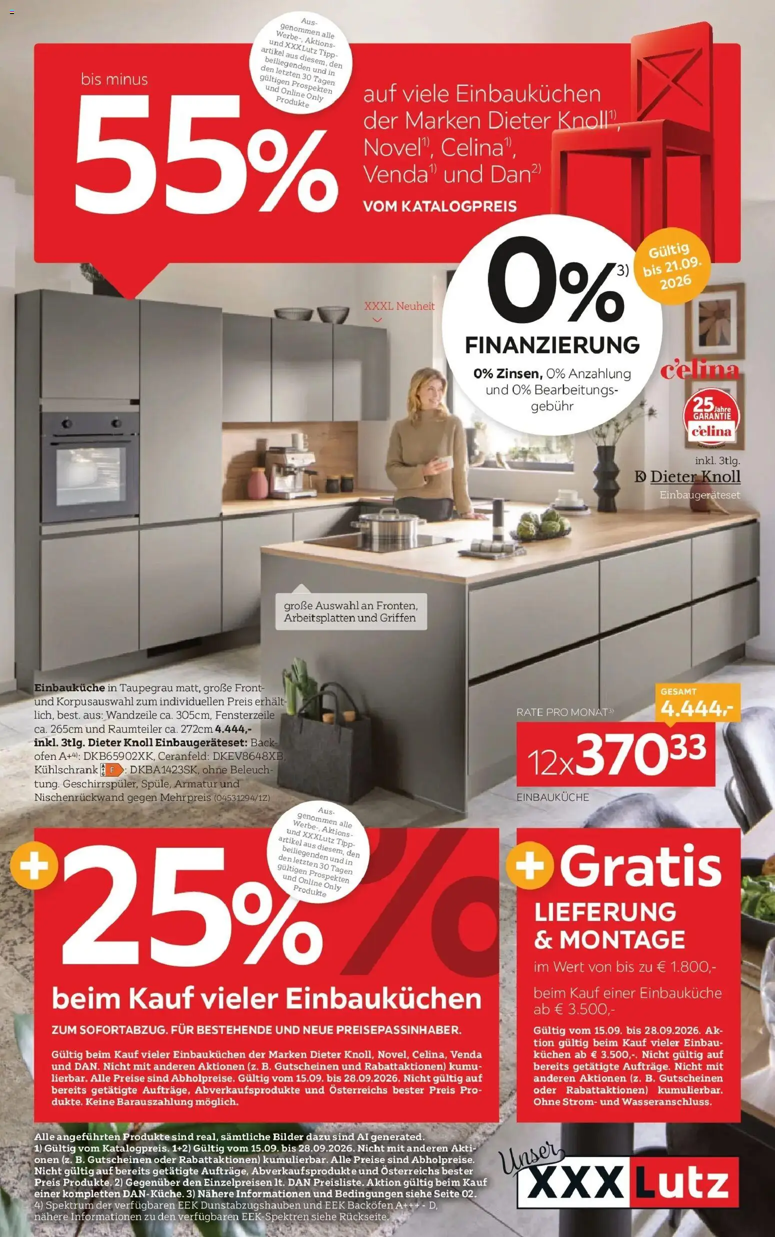 XXXLutz Küchen von 15.09.2026 - Aktuelle Angebote | Seite: 1 | Produkte: Kühlschrank, Ofen