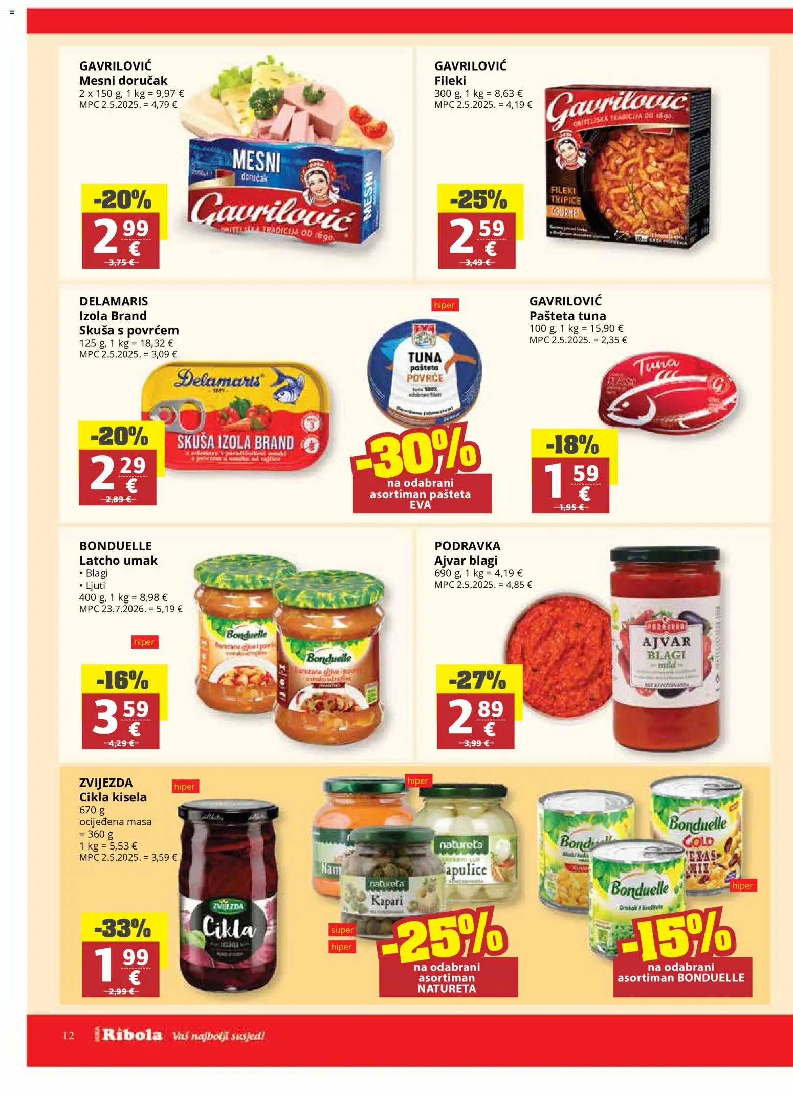 Ribola katalog | vrijedi od 21.10.2026 | Stranica: 12 | Proizvodi: Podravka, Skuša, Cikla, Pasteta tuna