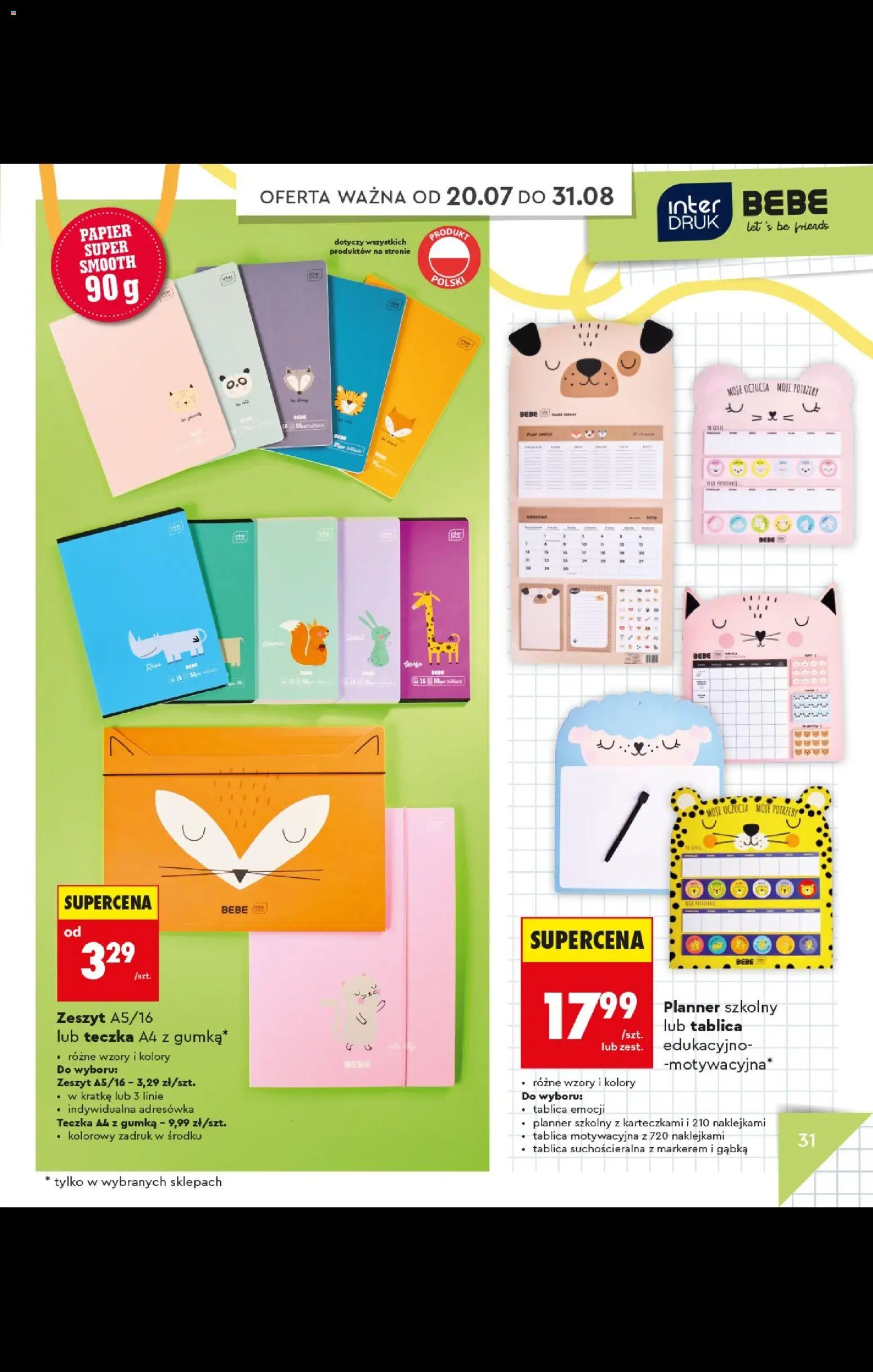 Biedronka gazetka - Do mojej szkoły idę od 20.07.2026 | Strona: 31 | Produkty: Notebook, Zeszyt, Gąbka, Tablica motywacyjna