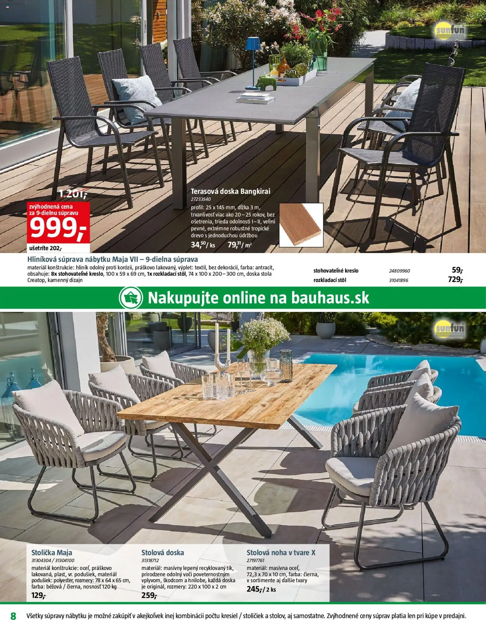 Nové Bauhaus akcie – leták je platný od 20.04.2026 | Strana: 8 | Produkty: Rozkladací stôl, Stôl, Kreslo