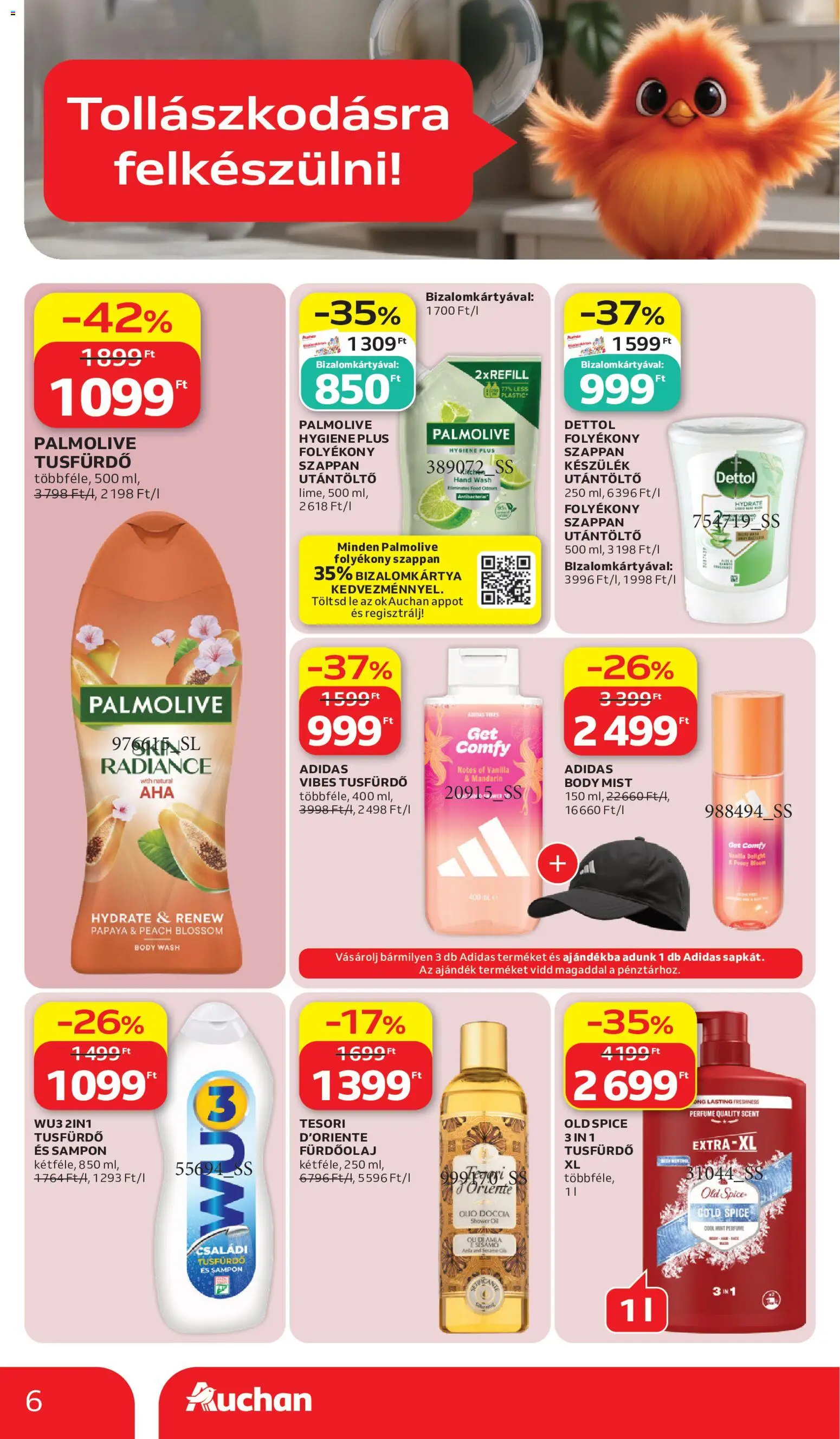 Auchan akciós ujság - amely érvényes a következő dátumtól: 2026.07.02. | Oldal: 6 | Termékek: Old spice, Body, Tusfürdő, Mandarin