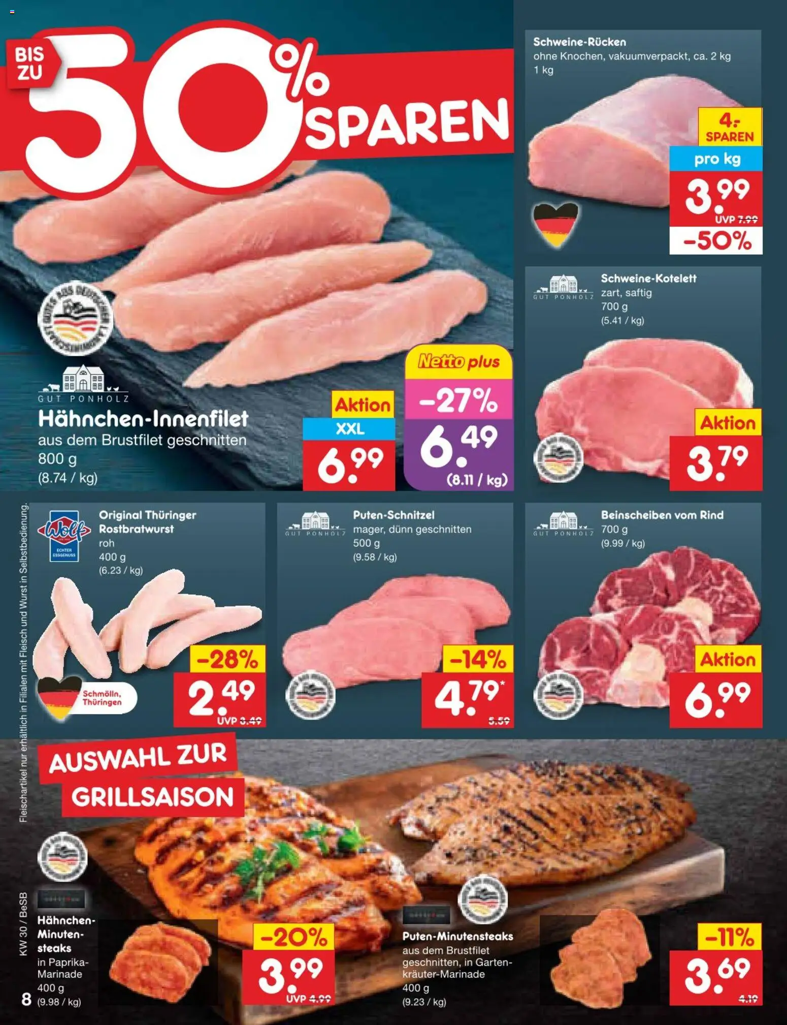 Netto Marken-Discount Prospekt – gültig ab 20.07.2026 | Seite: 12 | Produkte: Hahnchen, Putenschnitzel, Wurst, Schweinerucken