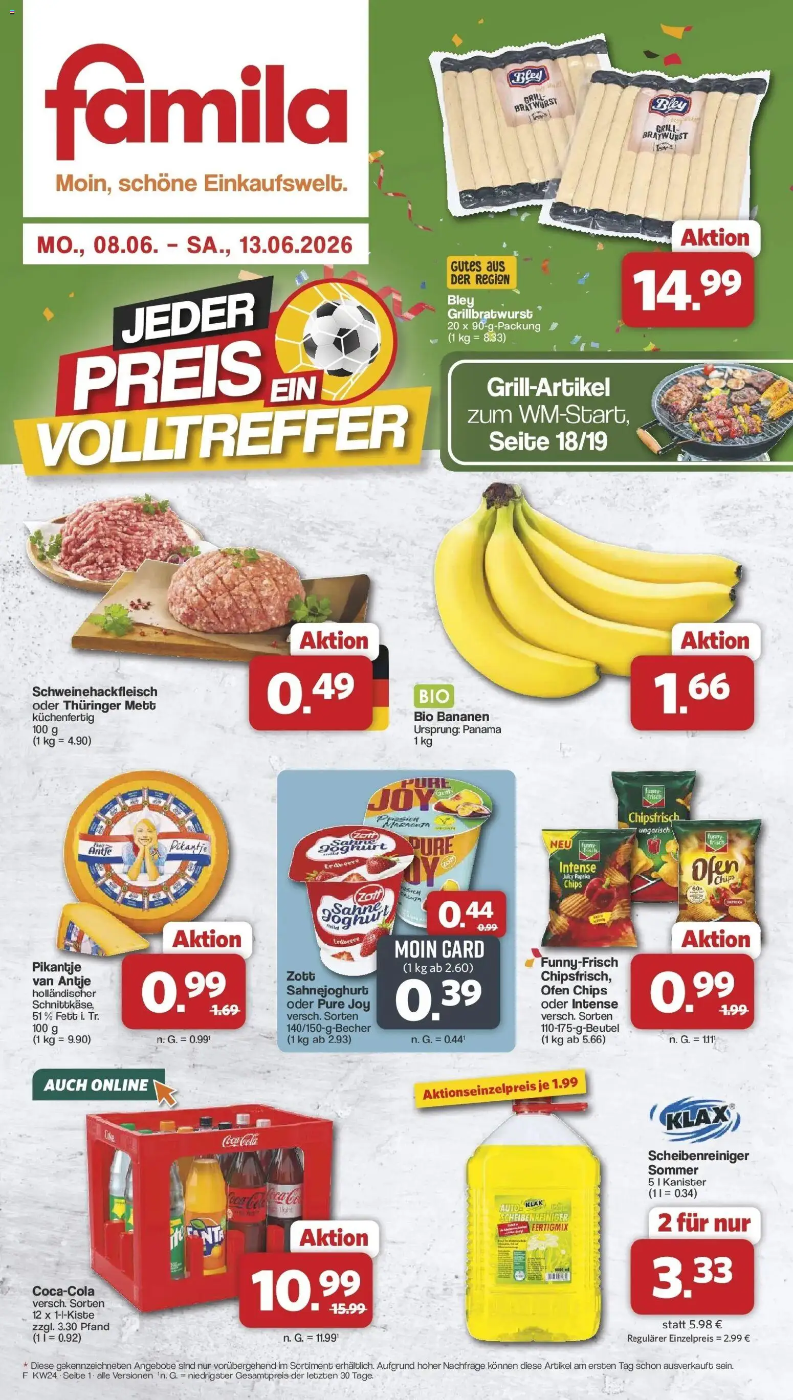 Famila Nordwest Wochenangebote – gültig ab 08.06.2026 | Seite: 1 | Produkte: Grill, Bananen, Wurst, Sahne