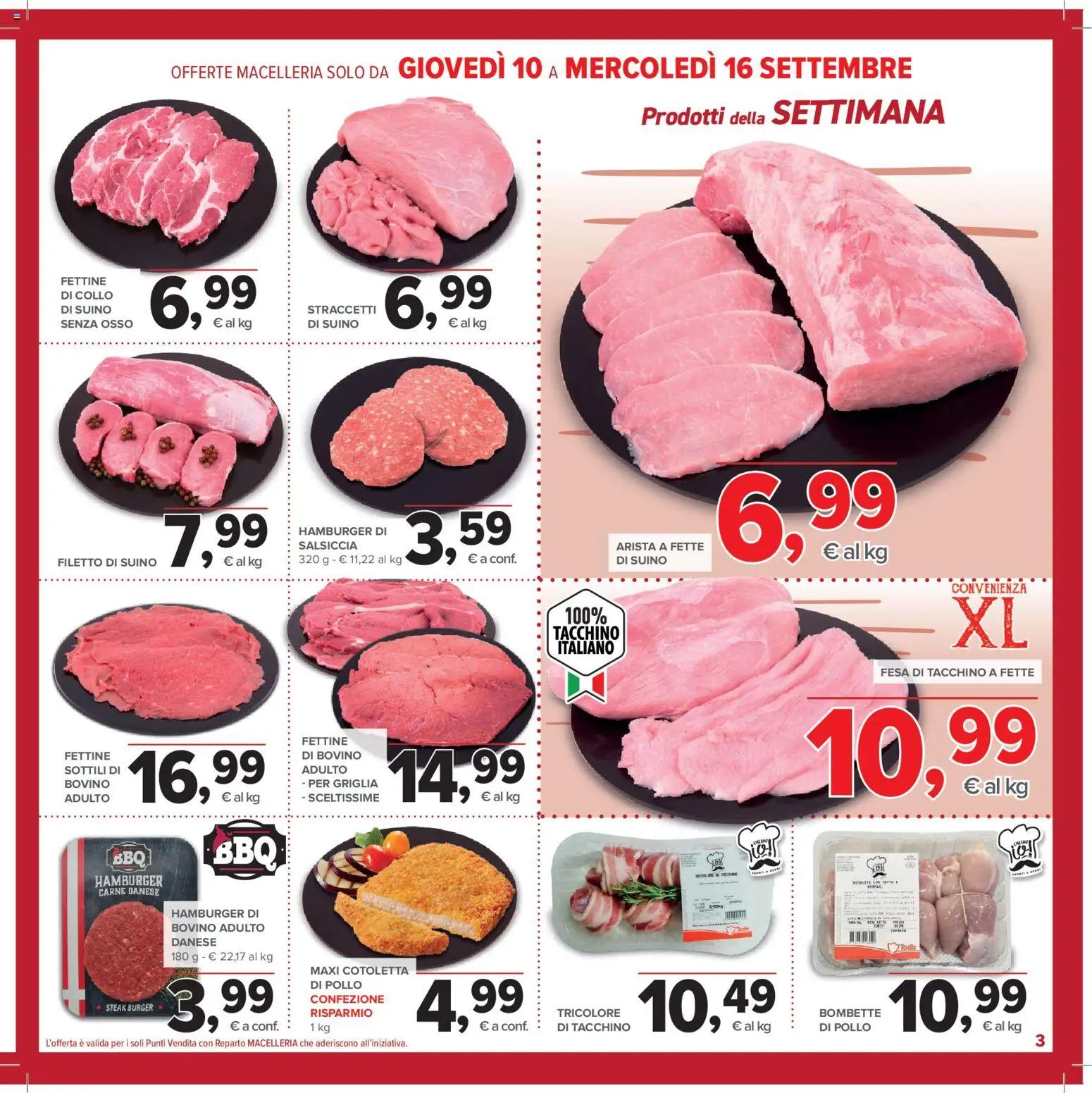 Volantino Todis del 03/09/2026 | Pagina: 3 | Prodotti: Bovino, Pollo, Salsiccia, Collo