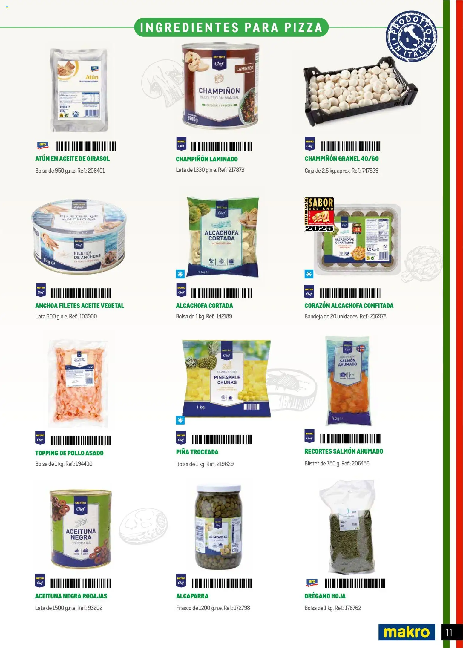 Makro Restaurantes italianos Prat │ válido desde el 27.03.2026 | Página: 11 | Productos: Pizza, Aceite de girasol, Bolsa, Anchoa