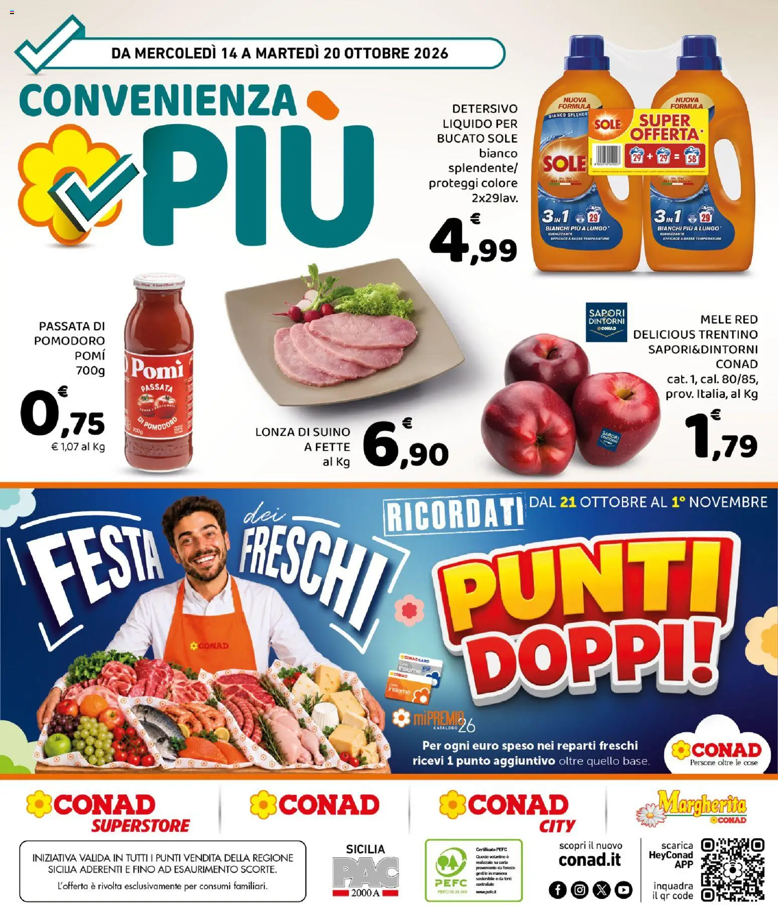 Volantino Conad del 14/10/2026 | Pagina: 8 | Prodotti: Mele, Suino, Pomodoro, Passata di pomodoro