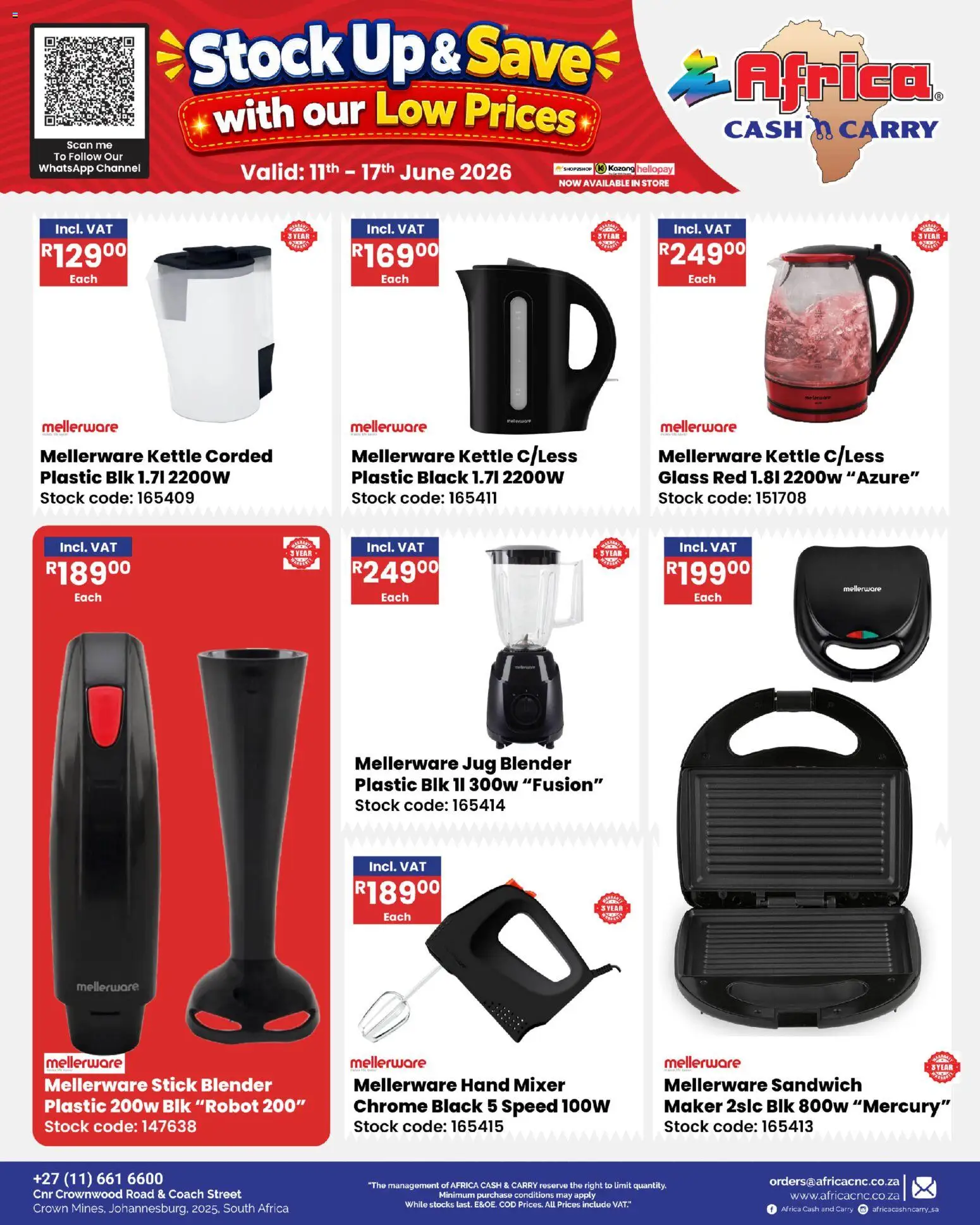 New Africa Cash & Carry catalogue – valid from 11.06.2026 | Page: 33 | Products: Kettle, Mixer, Blender, Stock