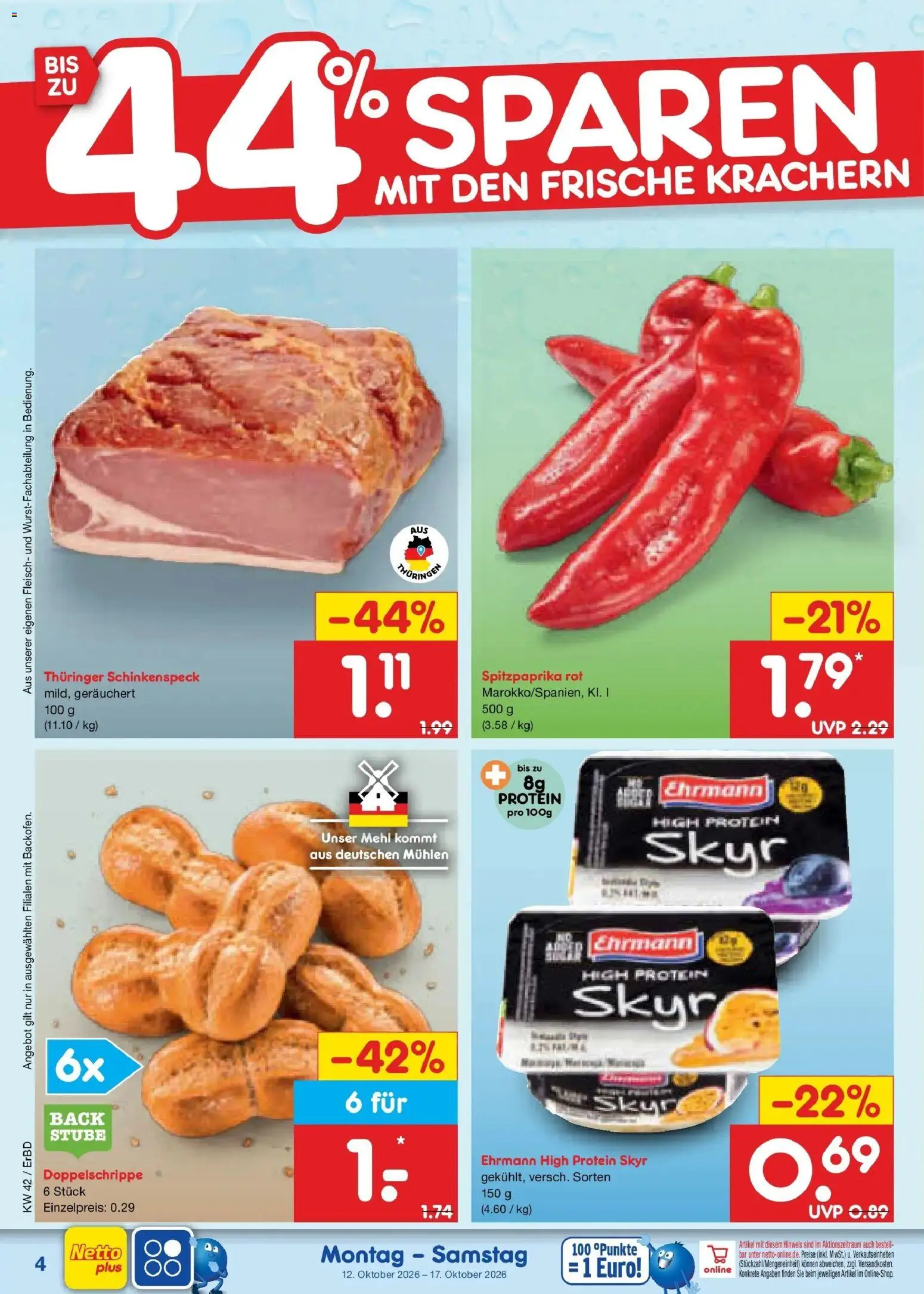 Netto Marken-Discount Prospekt Weimar (ab 12.10.2026) » Angebote | Seite: 4 | Produkte: Mehl, Skyr, Fleisch