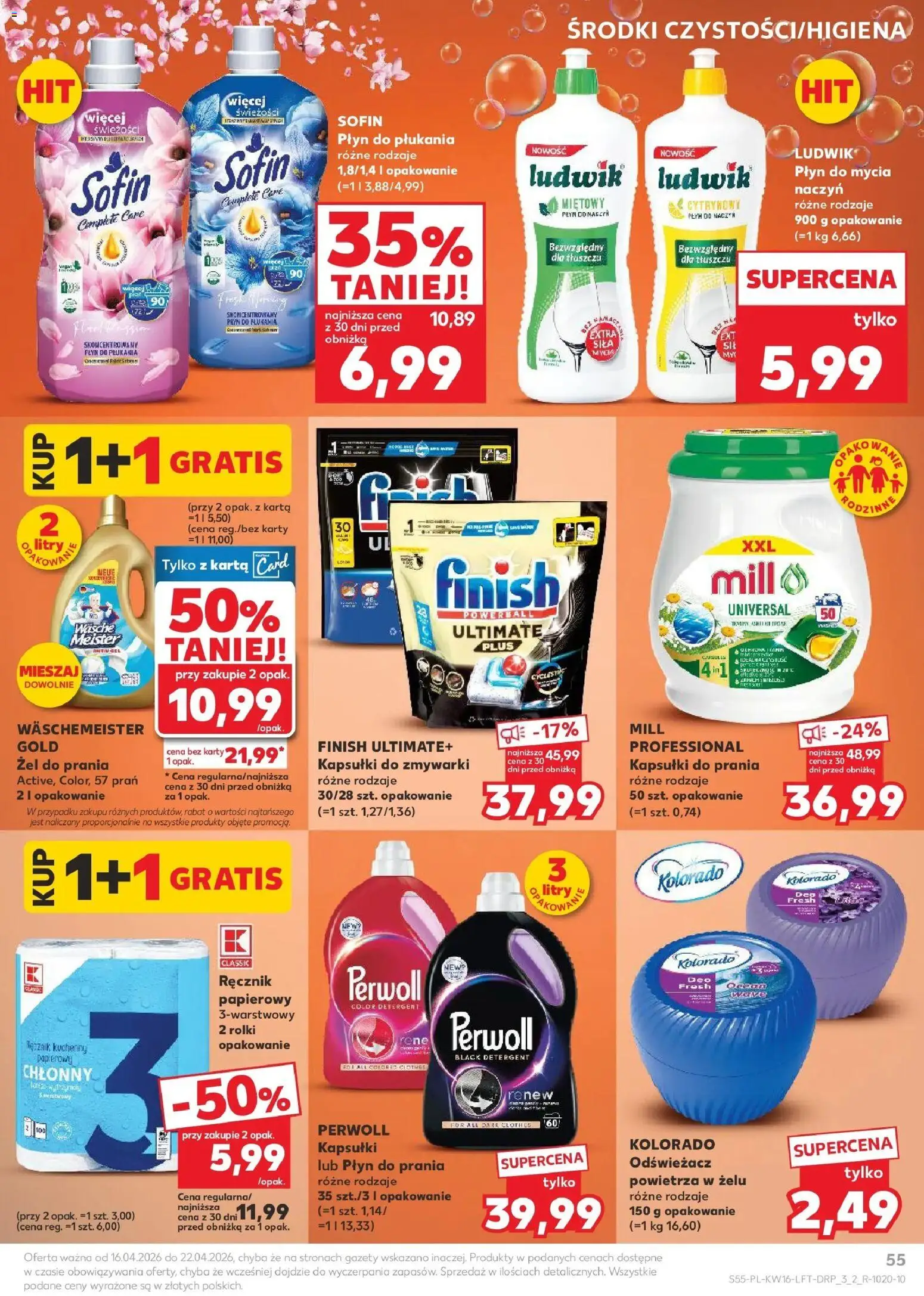 Kaufland gazetka od 16.04.2026 | Strona: 55 | Produkty: Odświeżacz, Karta, Kapsułki do prania, Kapsułki do zmywarki