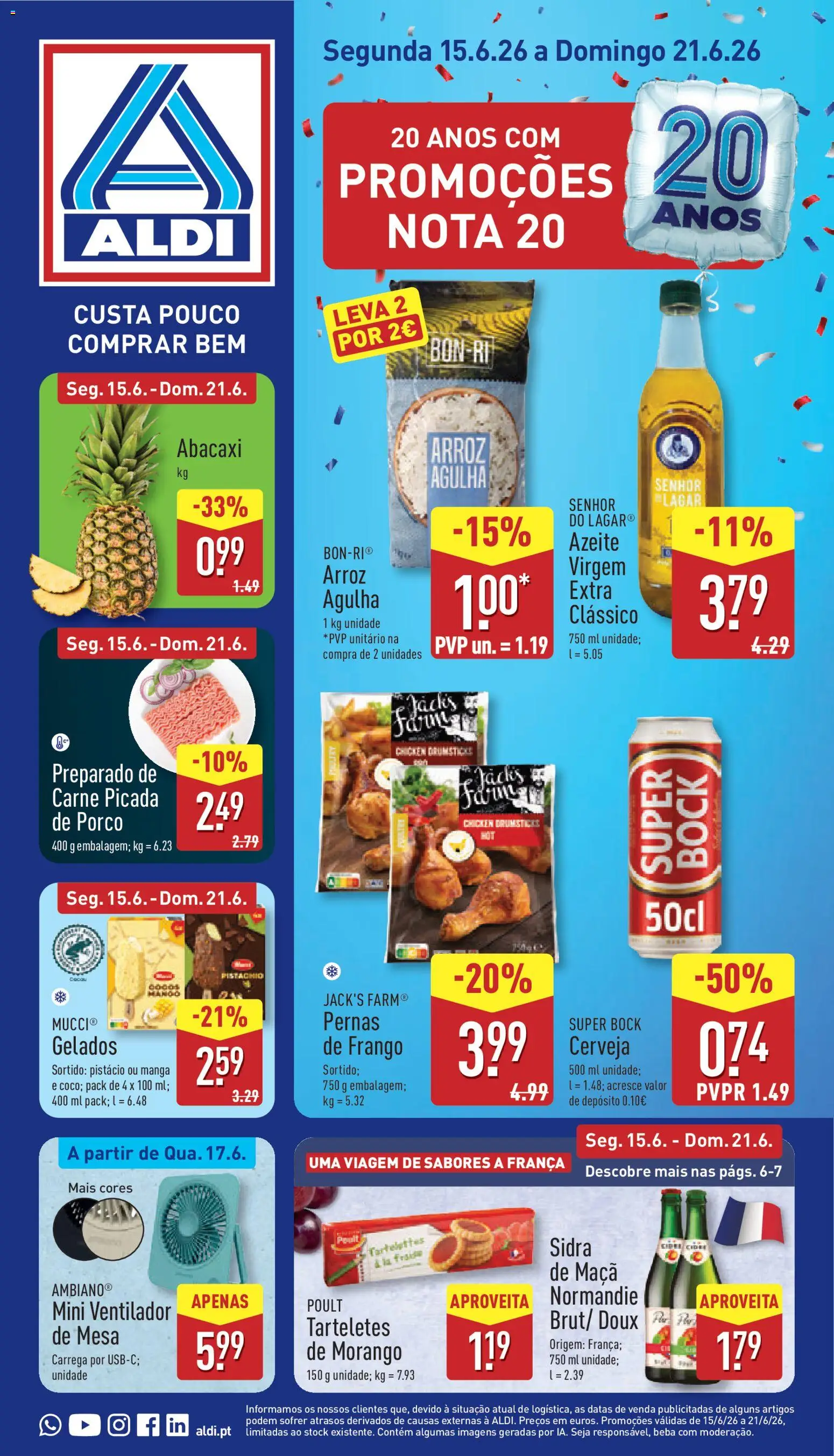Aldi folheto │ válido de 15.06.2026 | Página: 1 | Produtos: Azeite, Super bock, Cerveja, Arroz