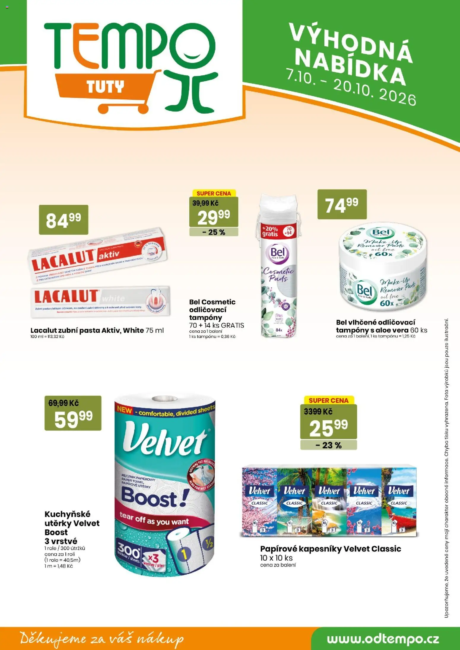 Tempo leták - Tuty od 07.10.2026 | Strana: 14 | Produkty: Zubní pasta, Aloe vera, Papírové utěrky, Lacalut Aktiv