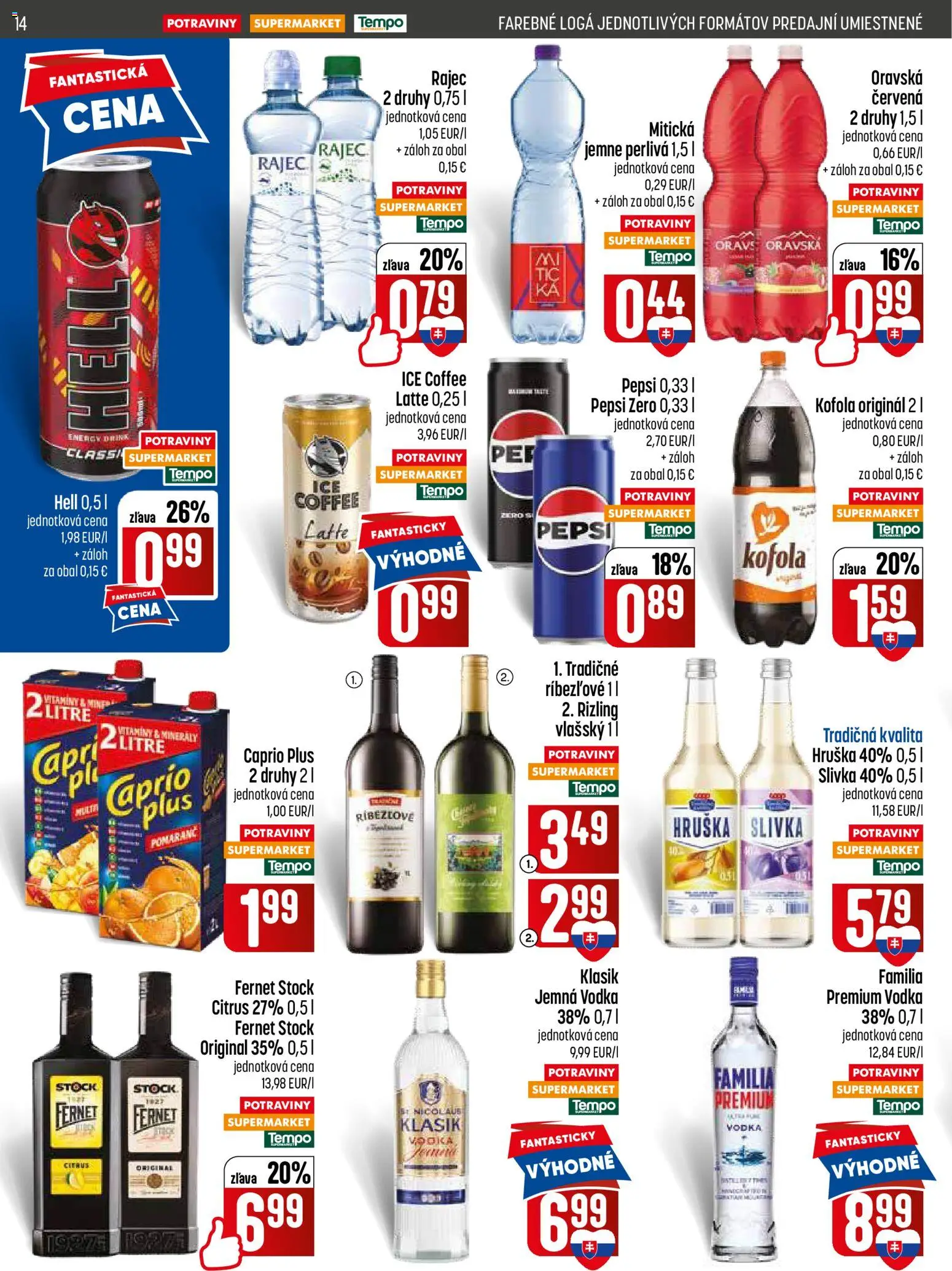 Nové COOP Jednota akcie – leták je platný od 25.06.2026 | Strana: 14 | Produkty: Rajec, Vodka, Pepsi, Mitická