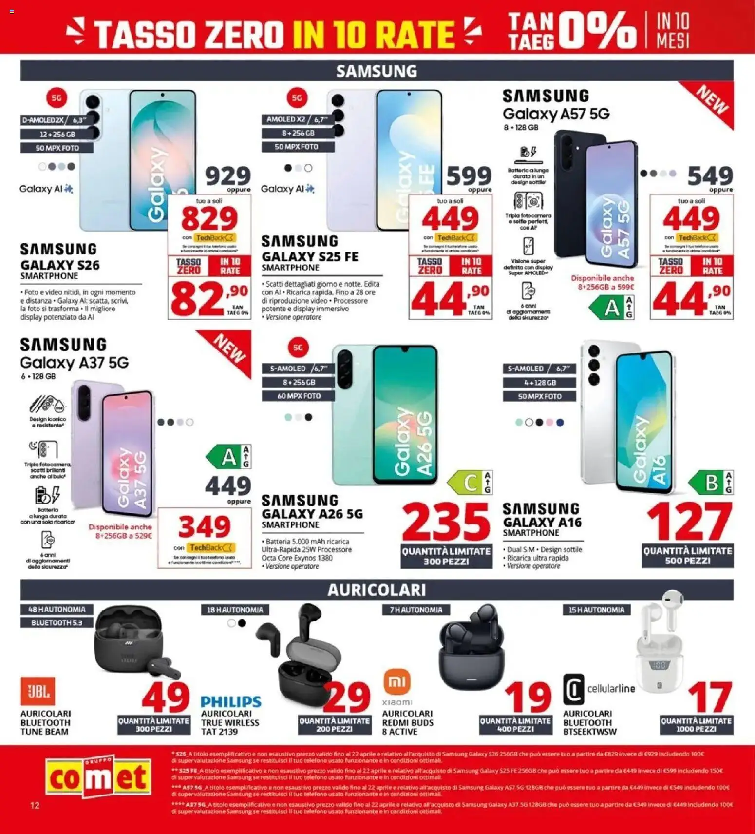 Volantino Comet del 10.04.2026 | Pagina: 12 | Prodotti: Xiaomi, Telefono, Fotocamera, Samsung