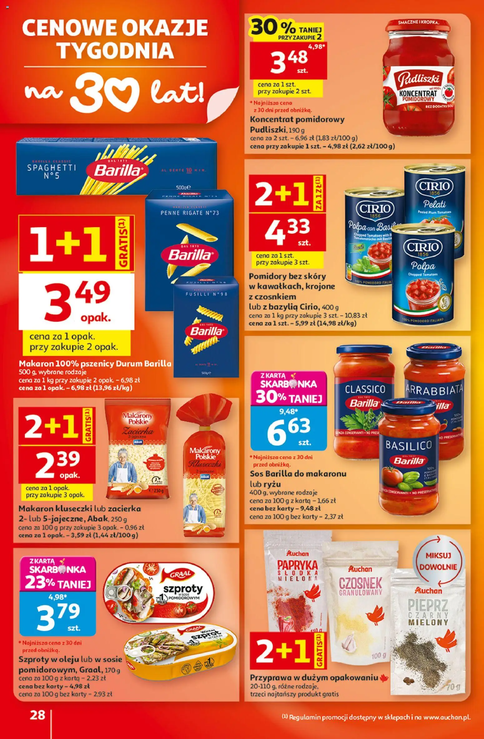 Auchan gazetka - 30 Lat Hipermarket od 10.09.2026 | Strona: 28 | Produkty: Czosnek, Karta, Spaghetti, Barilla