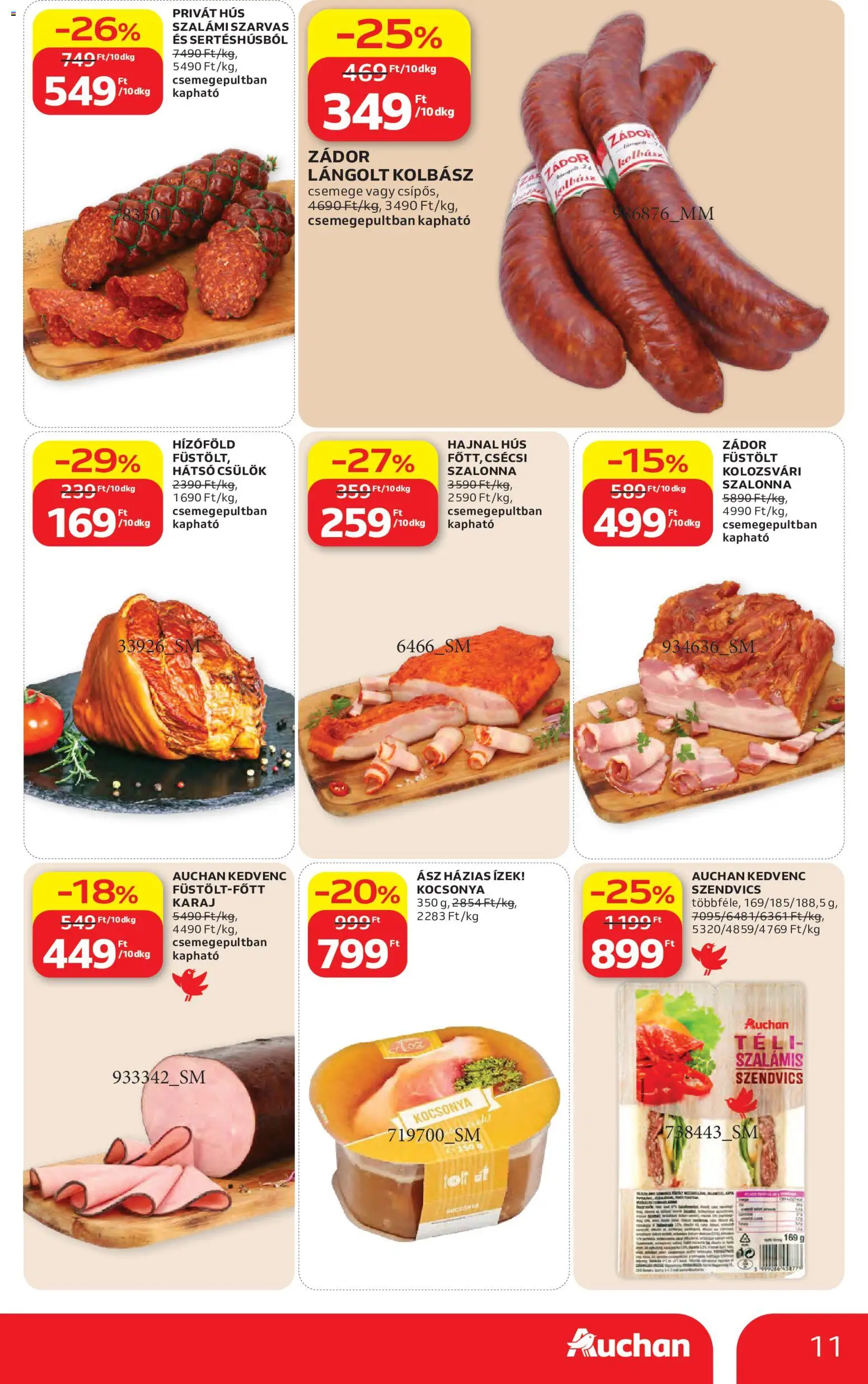 Auchan akciós ujság - amely érvényes a következő dátumtól: 04.06.2026 | Oldal: 11 | Termékek: Szendvics, Hús, Karaj, Szalámi