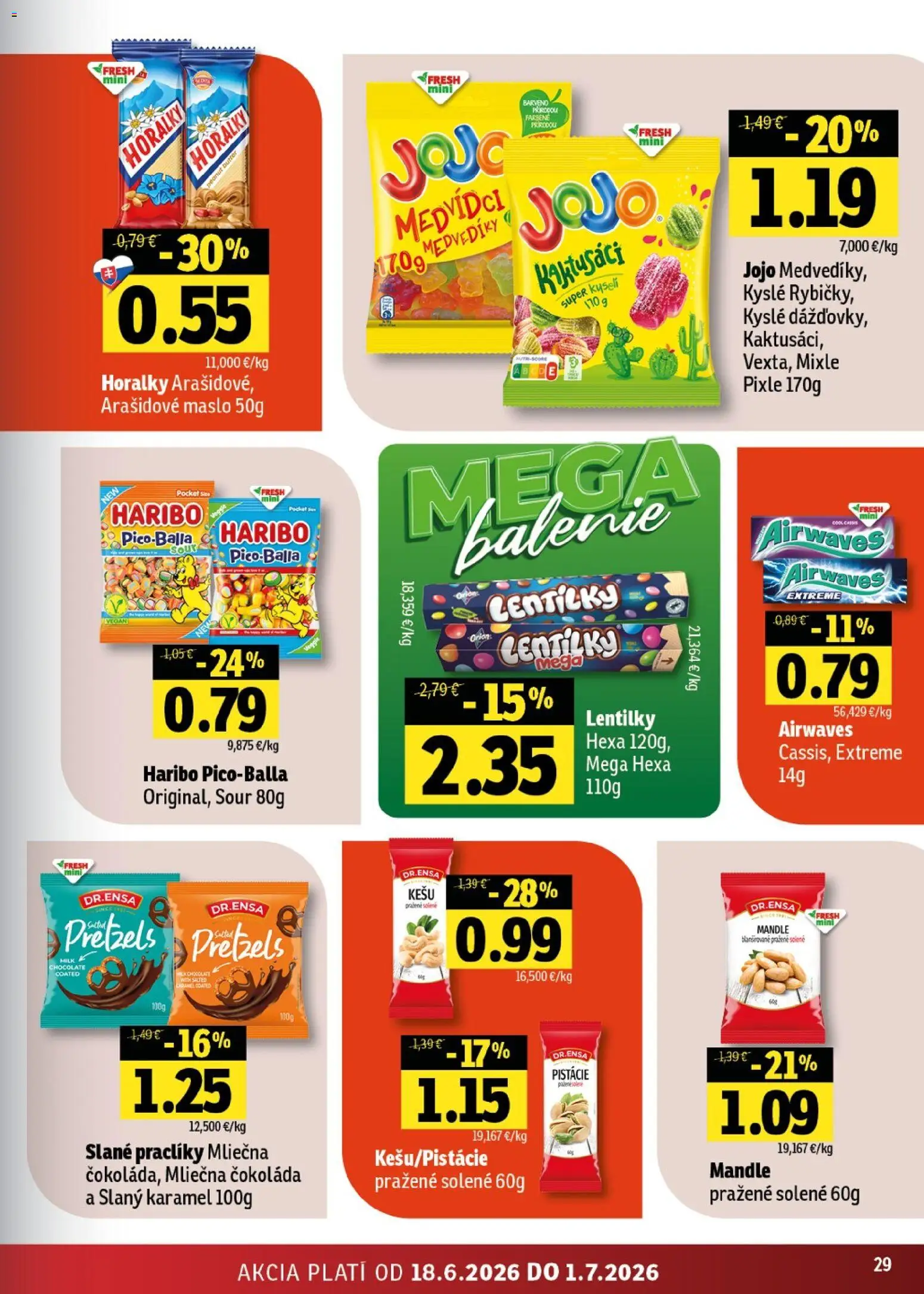 Nové Fresh akcie – leták je platný od 18.06.2026 | Strana: 29 | Produkty: Maslo, Čokoláda, Mandle, Horálky
