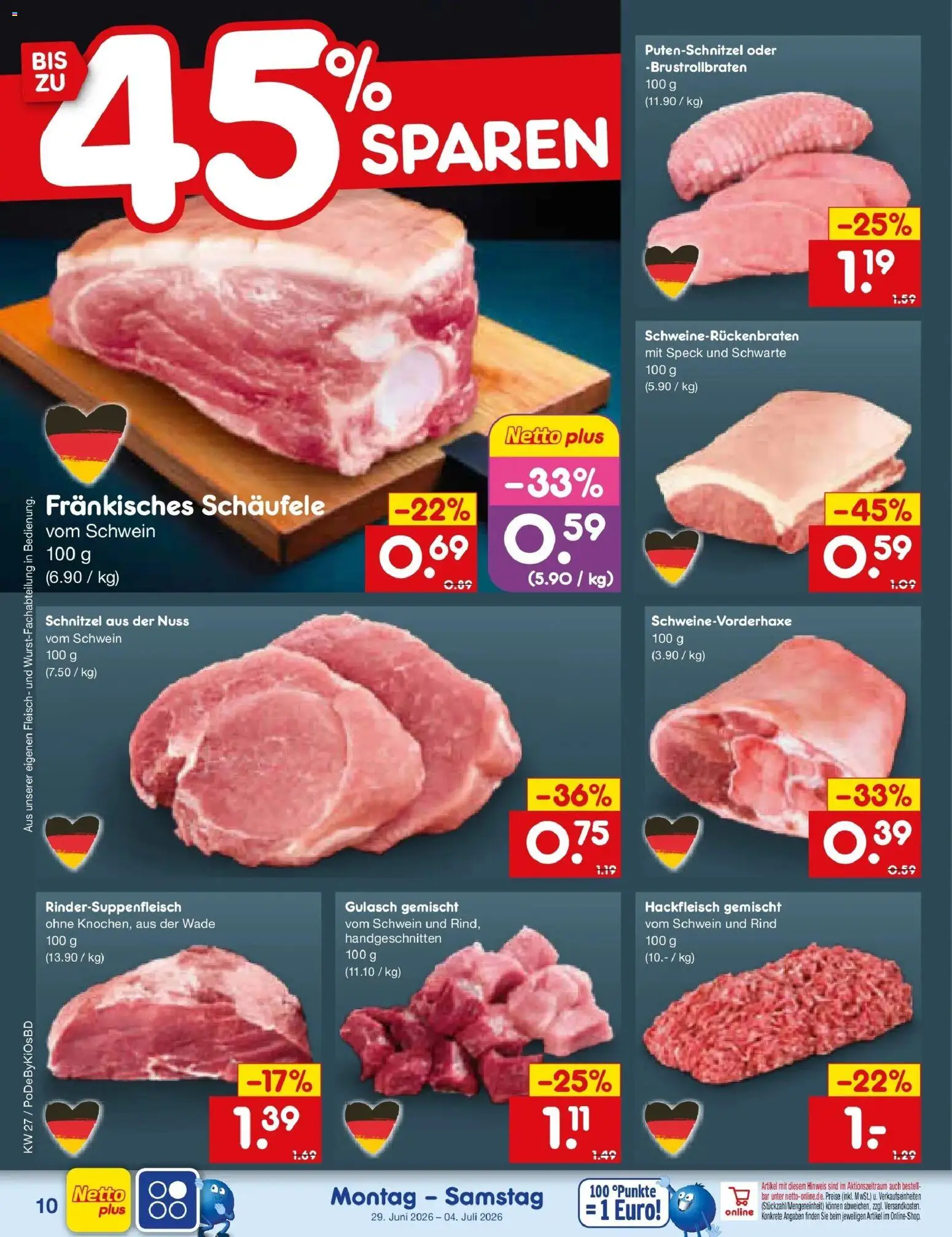 Netto Marken-Discount Prospekt Mistelbach – gültig ab 28.06.2026 | Seite: 14 | Produkte: Gulasch, Putenschnitzel, Fleisch, Hackfleisch