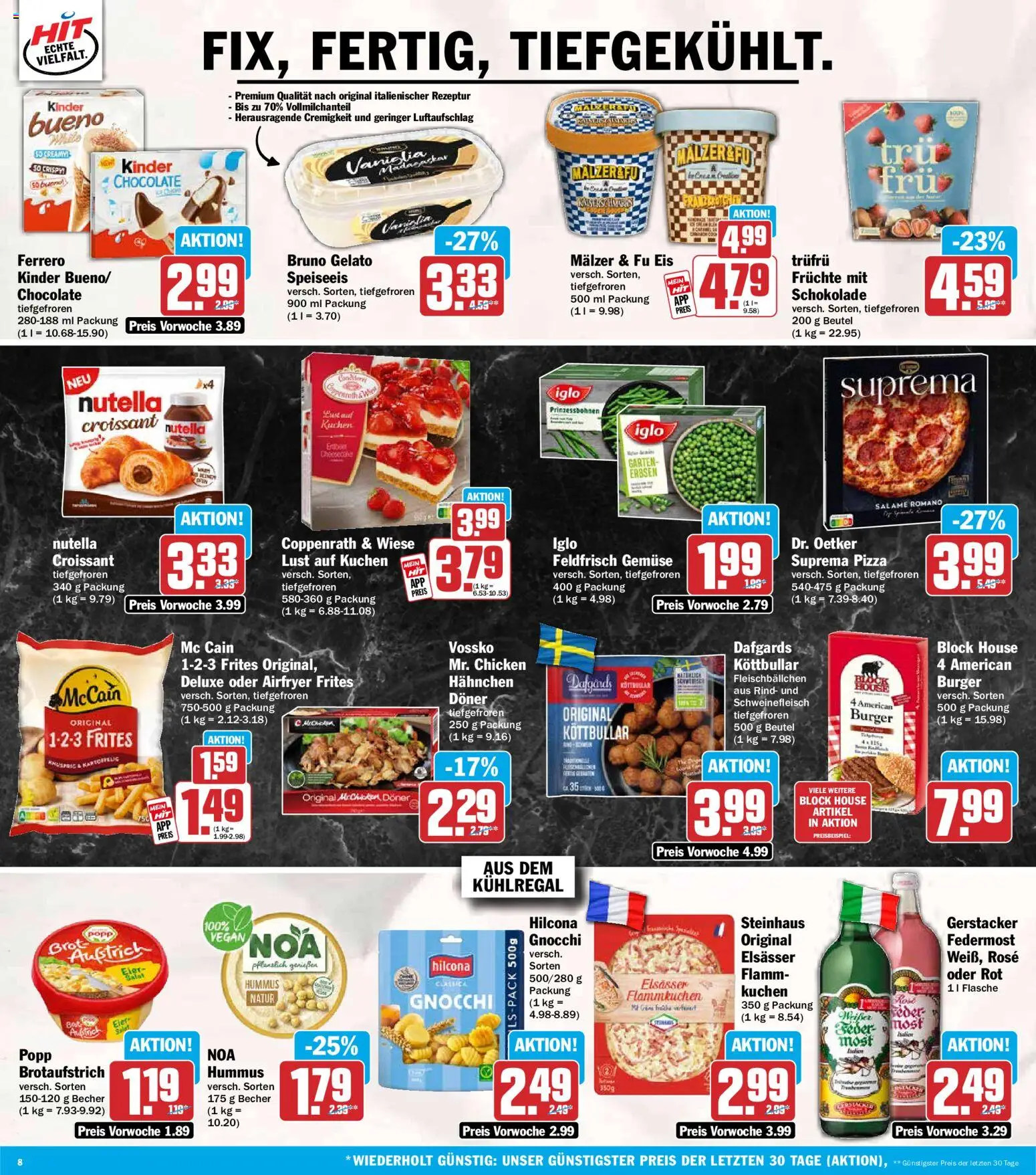 HIT Prospekt – gültig ab 31.08.2026 | Seite: 8 | Produkte: Schokolade, Iglo, Schweinefleisch, Erbsen