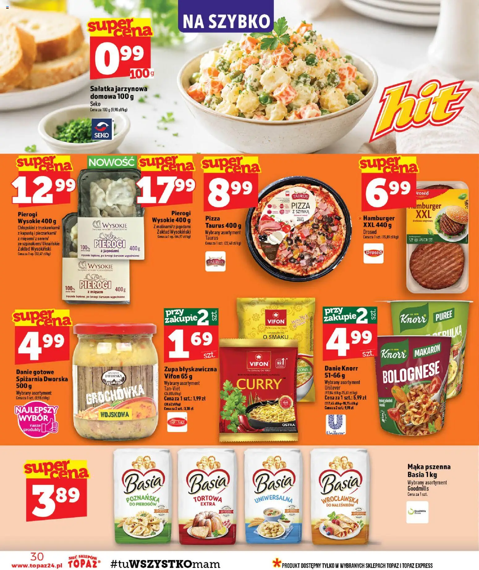 Topaz gazetka od 13.08.2026 | Strona: 30 | Produkty: Hamburger, Szynka, Pizza, Mąka