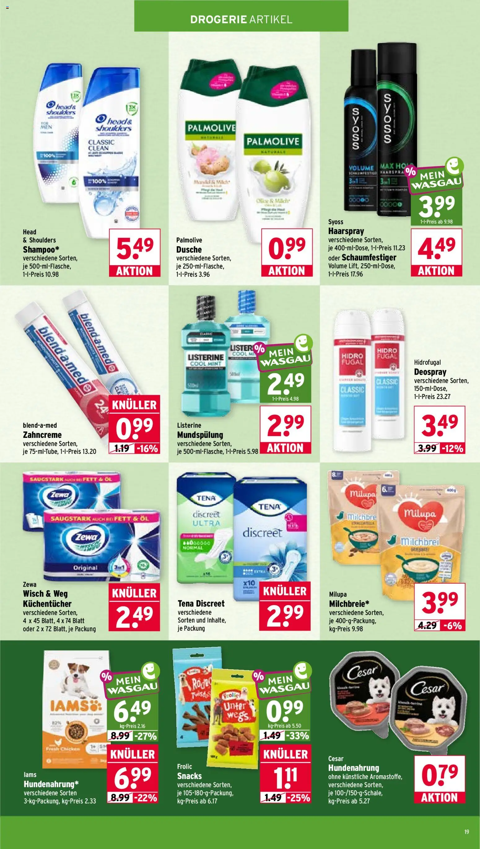 Wasgau Prospekt – gültig ab 12.10.2026 | Seite: 19 | Produkte: Öl, Zewa, Haarspray, Listerine