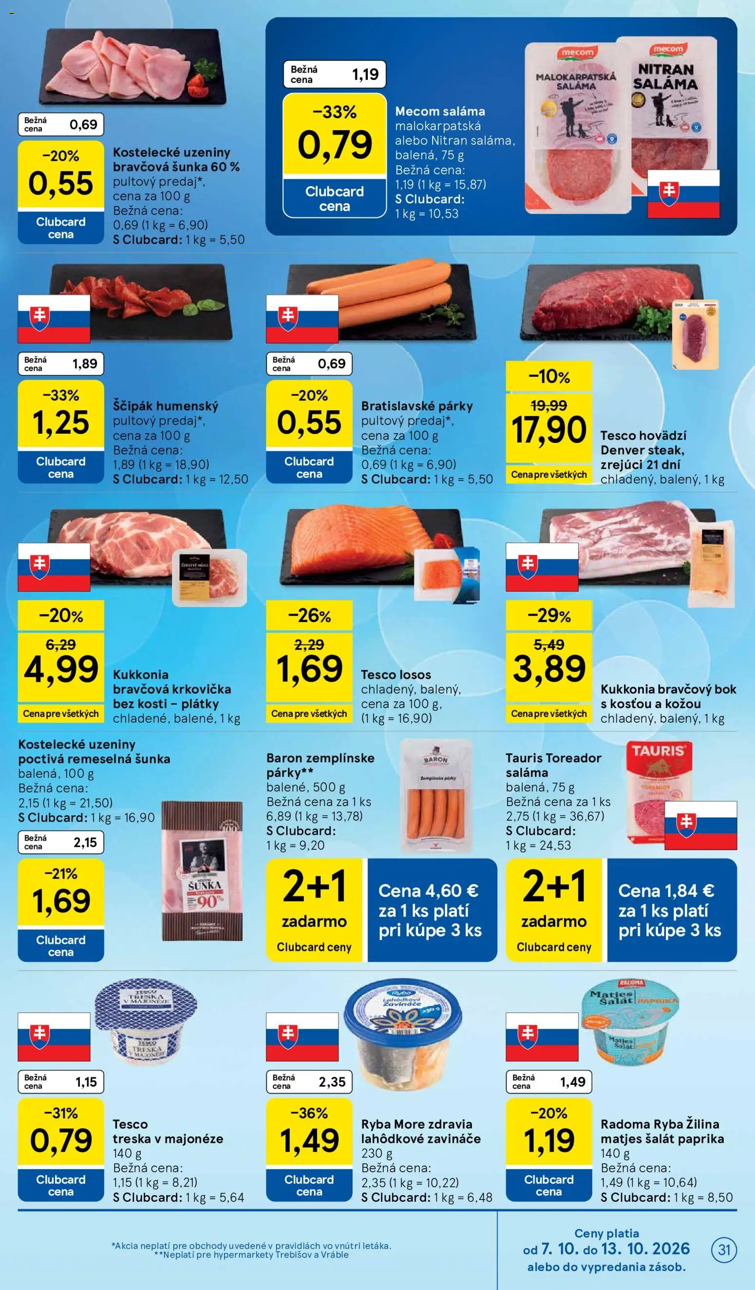 Nové Tesco akcie – leták je platný od 07.10.2026 | Strana: 31 | Produkty: Bravčová krkovička, Ryba, Losos, Treska